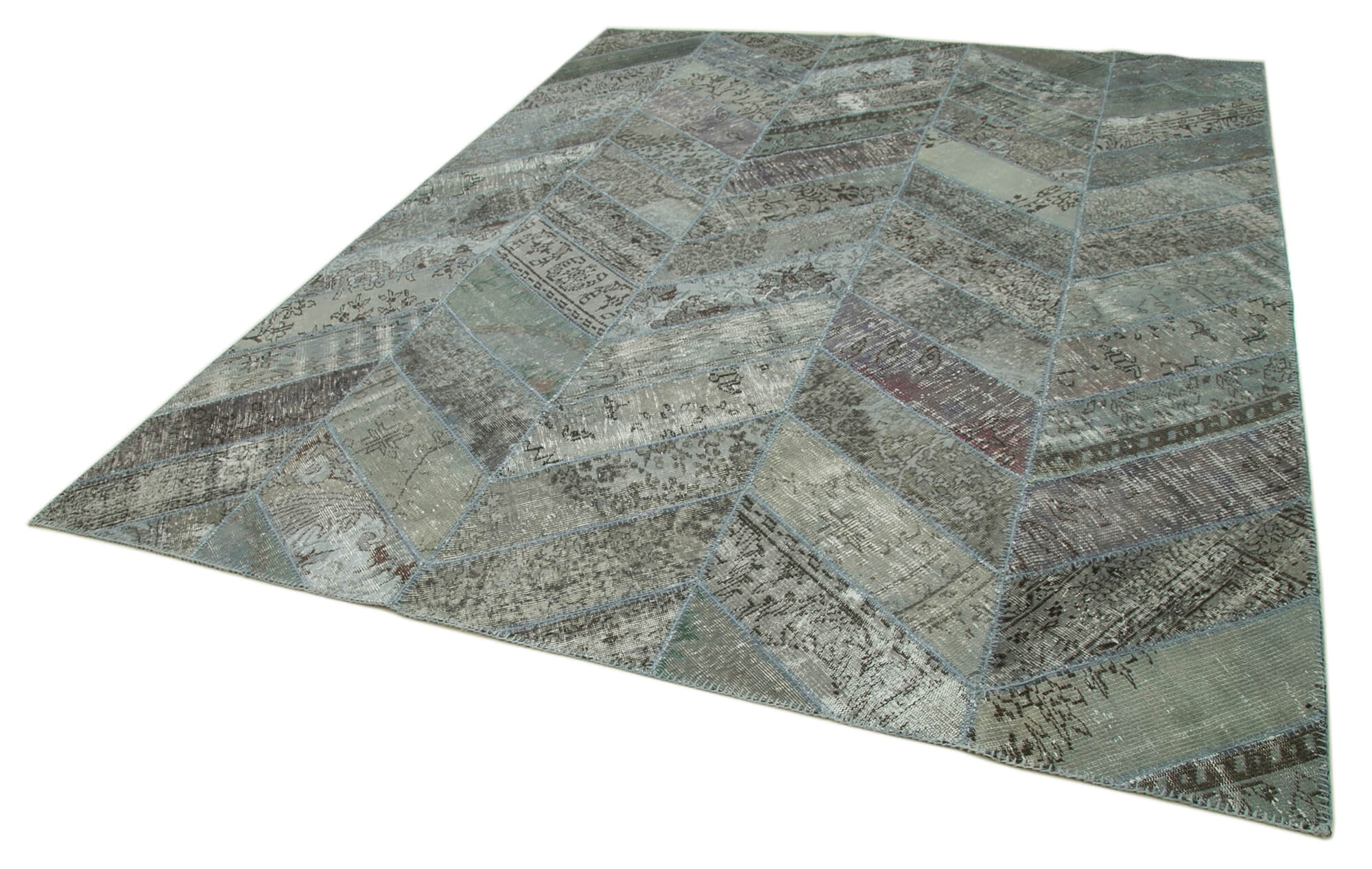 Handmade Wool Area Rug - Kirk Yama Grey Patchwork Rug 8'1'' x 10'1'' Cotton Wool Carpet