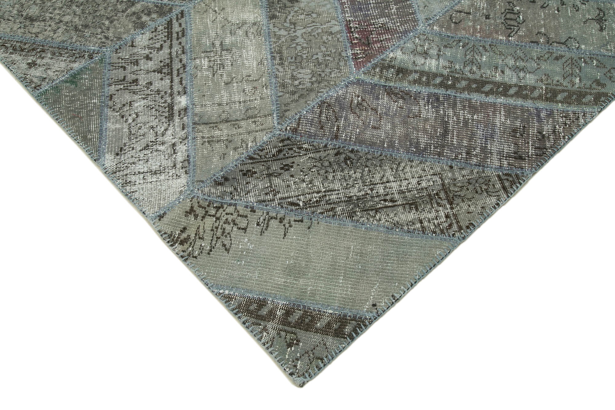 Handmade Wool Area Rug - Kirk Yama Grey Patchwork Rug 8'1'' x 10'1'' Cotton Wool Carpet
