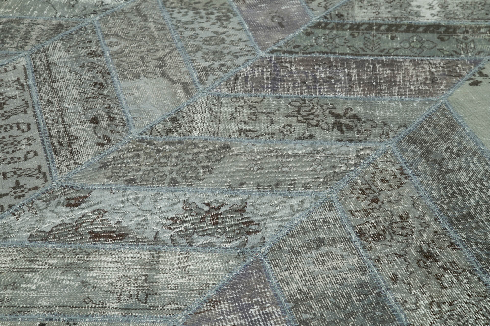 Handmade Wool Area Rug - Kirk Yama Grey Patchwork Rug 8'1'' x 10'1'' Cotton Wool Carpet