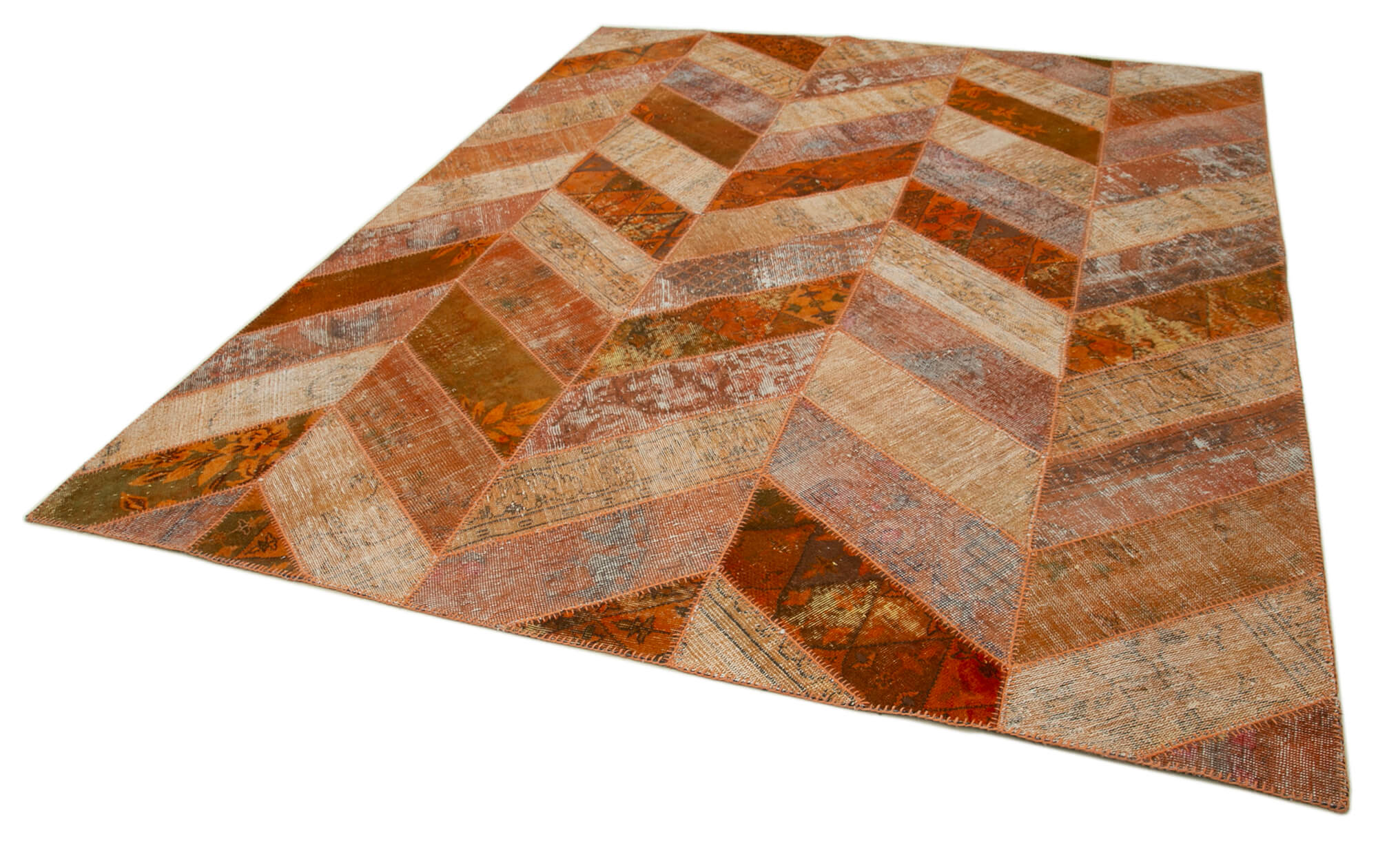 Handmade Patchwork Rug - Kirk Yama Orange Cotton Wool Vintage Area Rug 8'2"x10'1"