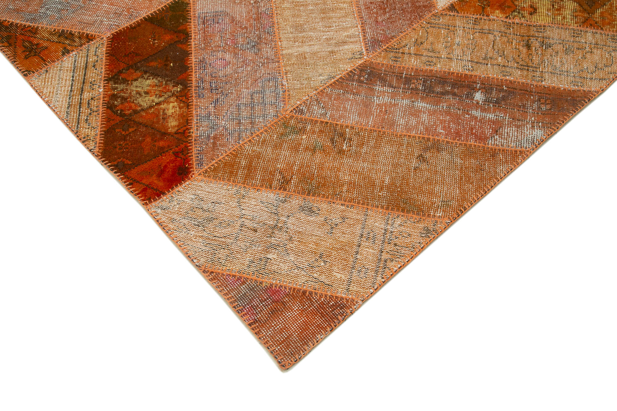Handmade Patchwork Rug - Kirk Yama Orange Cotton Wool Vintage Area Rug 8'2"x10'1"