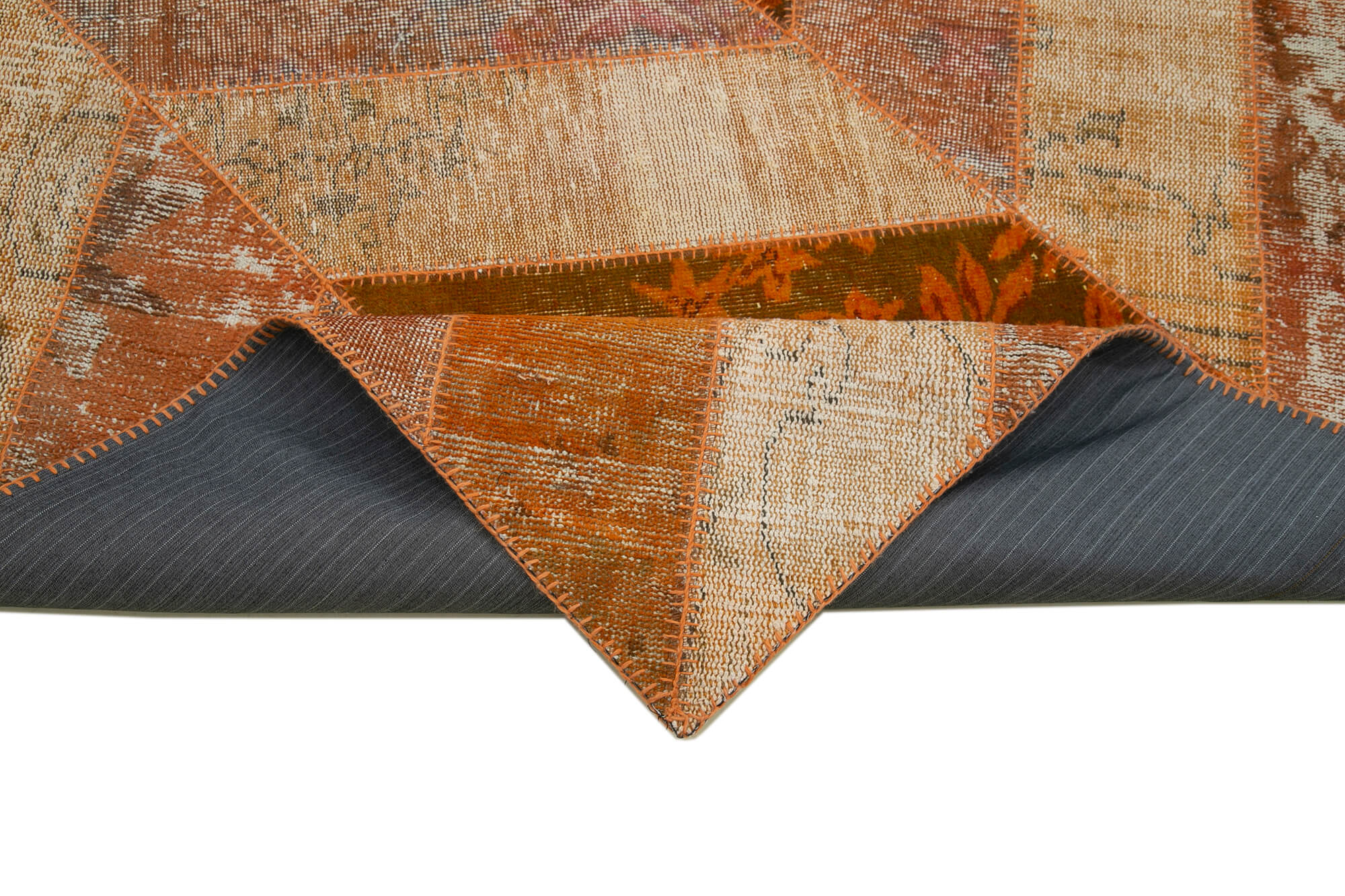 Handmade Patchwork Rug - Kirk Yama Orange Cotton Wool Vintage Area Rug 8'2"x10'1"