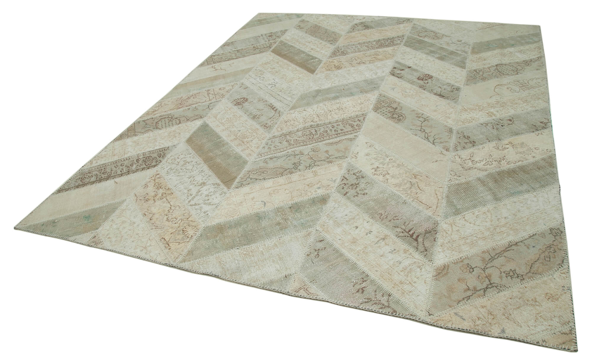 Handmade Area Rug - Beige Patchwork Turkish Wool Cotton Carpet 8'0"x10'1"