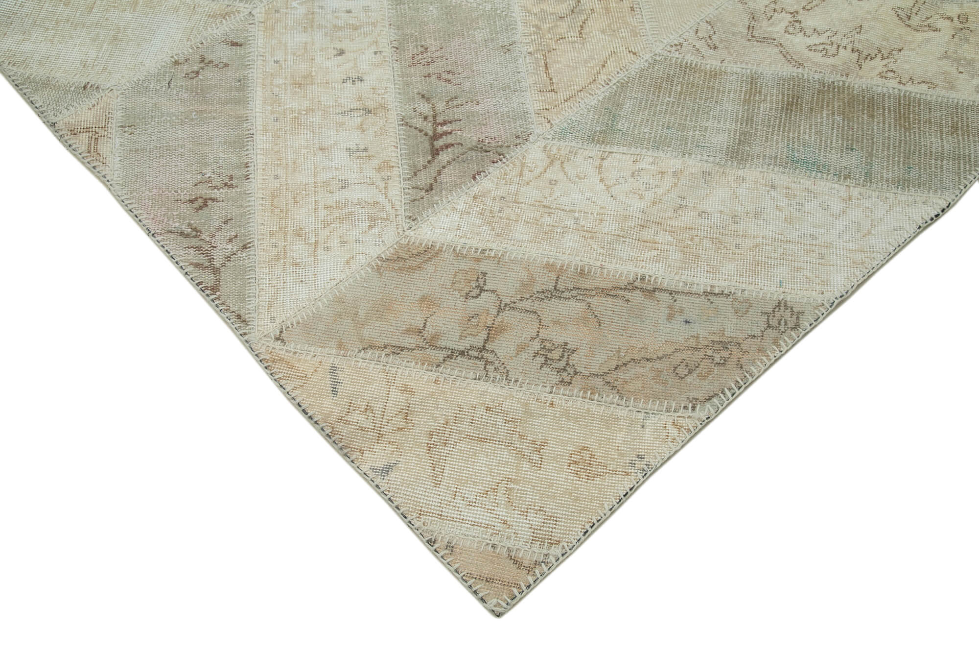 Handmade Area Rug - Beige Patchwork Turkish Wool Cotton Carpet 8'0"x10'1"