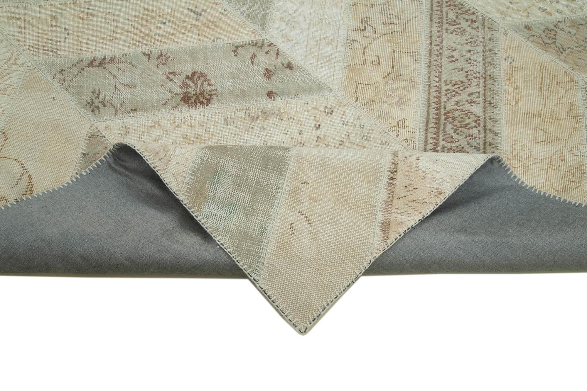 Handmade Area Rug - Beige Patchwork Turkish Wool Cotton Carpet 8'0"x10'1"