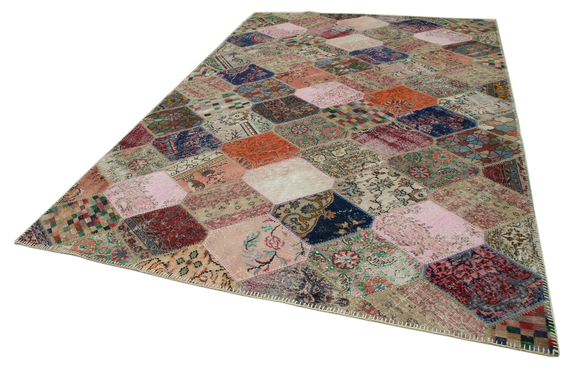 Handmade Patchwork Rug - Kirk Yama Grey Cotton Wool Carpet 7'5''x11'2'' Durable Wool Rug