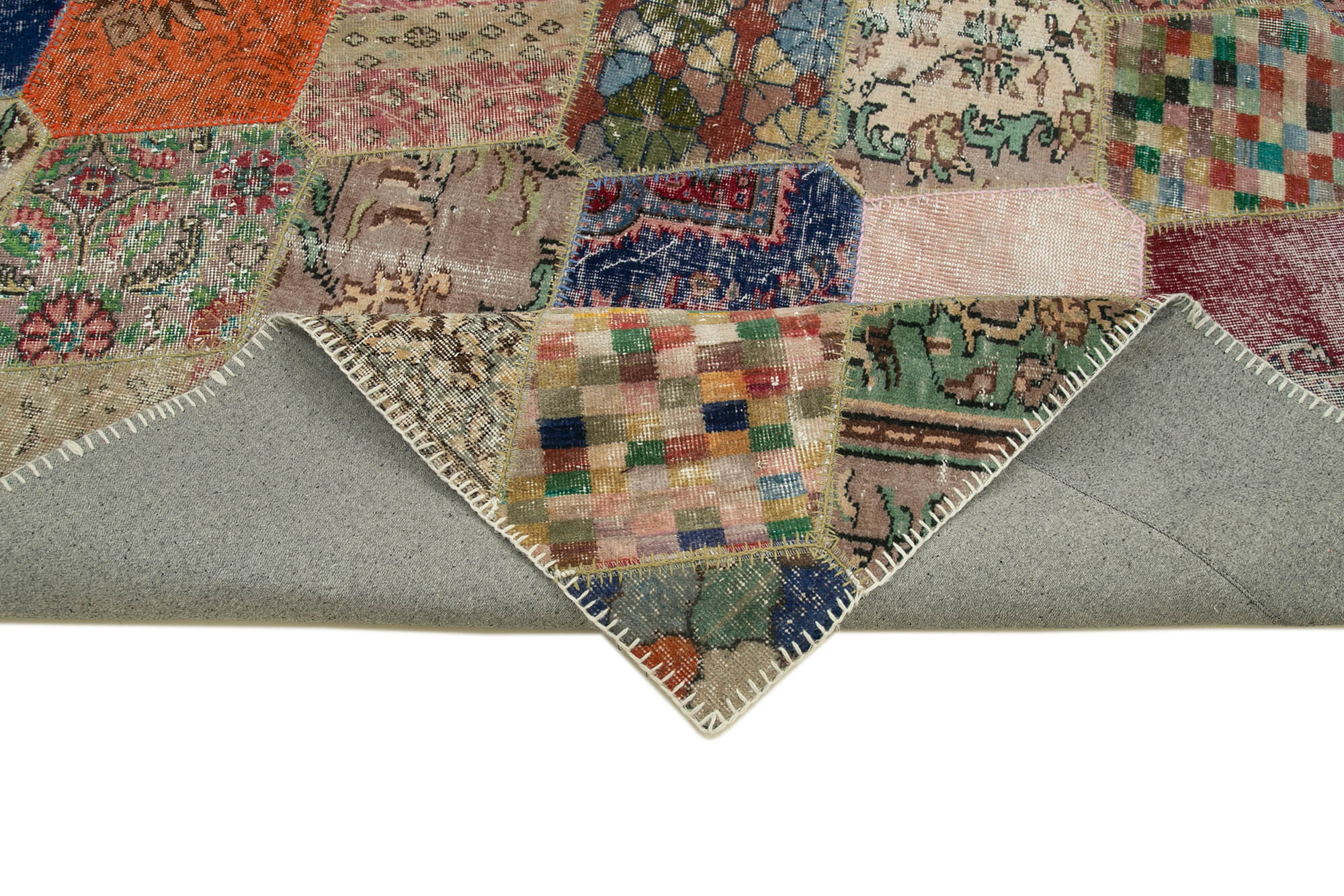 Handmade Patchwork Rug - Kirk Yama Grey Cotton Wool Carpet 7'5''x11'2'' Durable Wool Rug