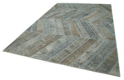 Handmade Wool Area Rug - Kirk Yama Grey Patchwork 8x12 Cotton Wool Rug