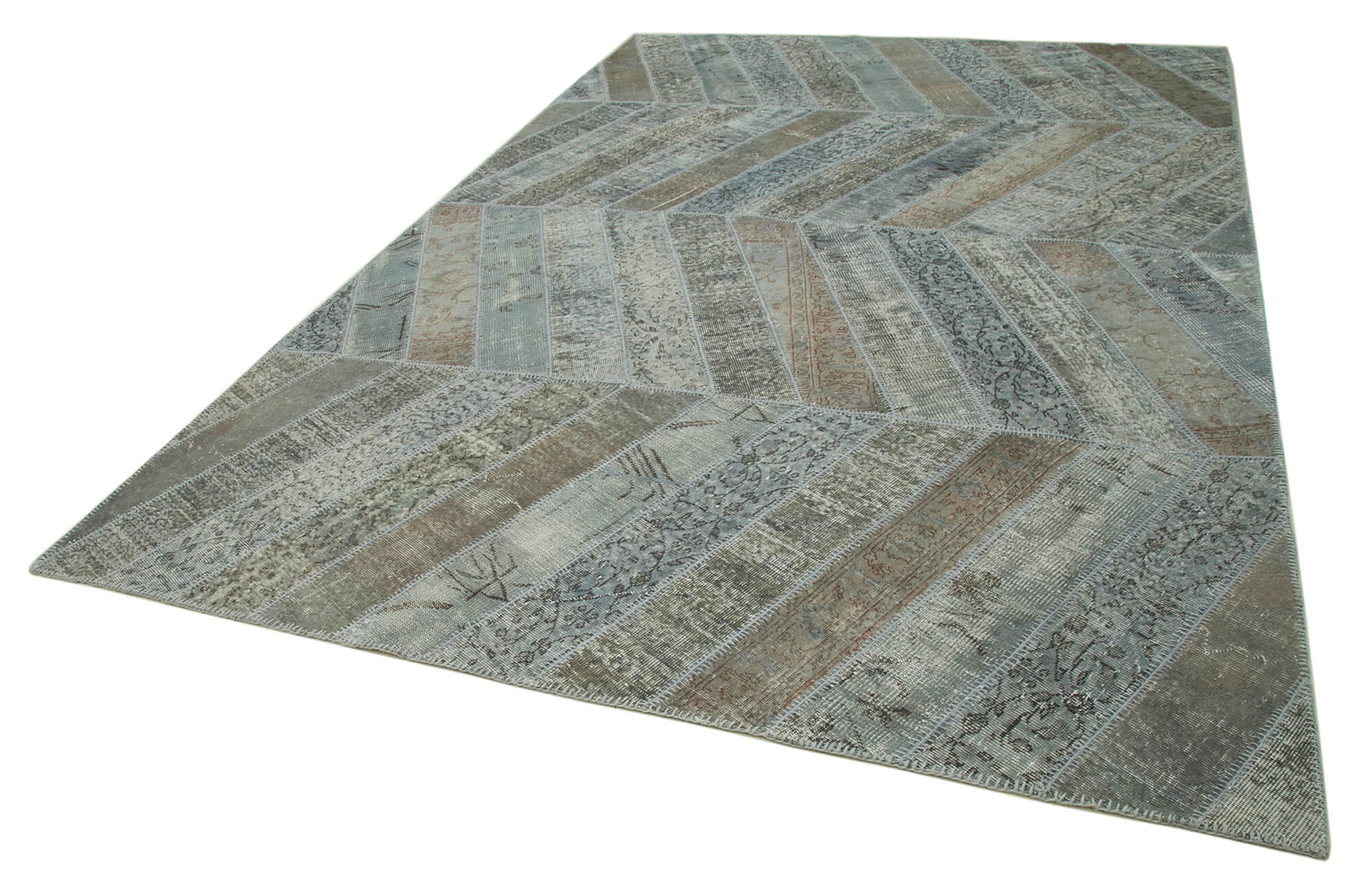 Handmade Wool Area Rug - Kirk Yama Grey Patchwork 8x12 Cotton Wool Rug