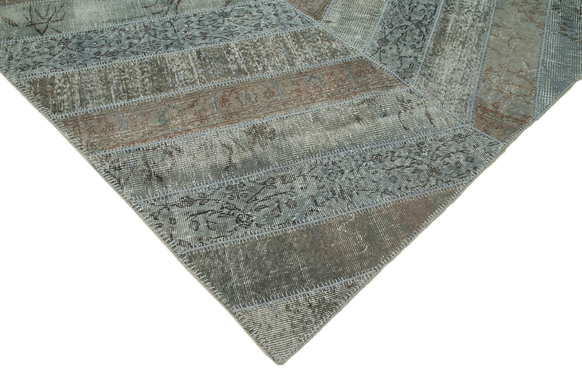 Handmade Wool Area Rug - Kirk Yama Grey Patchwork 8x12 Cotton Wool Rug
