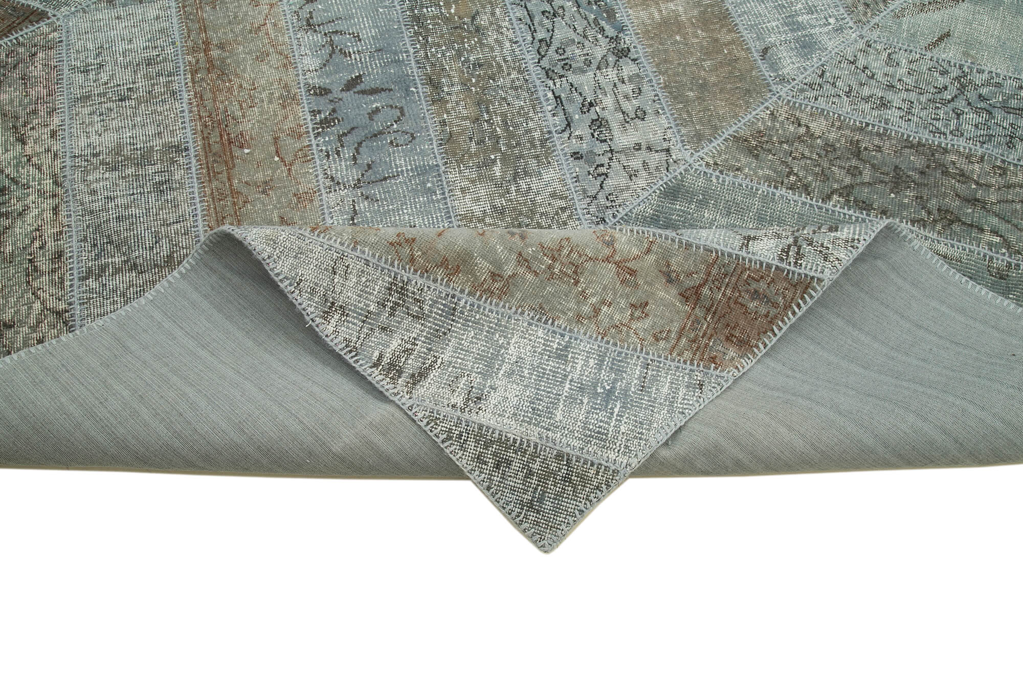 Handmade Wool Area Rug - Kirk Yama Grey Patchwork 8x12 Cotton Wool Rug