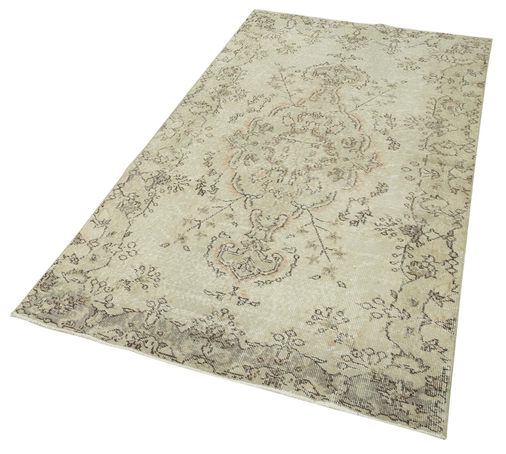 Vintage Cotton Wool Rug – Handmade Area Rug 3'8''x6'9'' | Overdyed Beige Wool Cotton