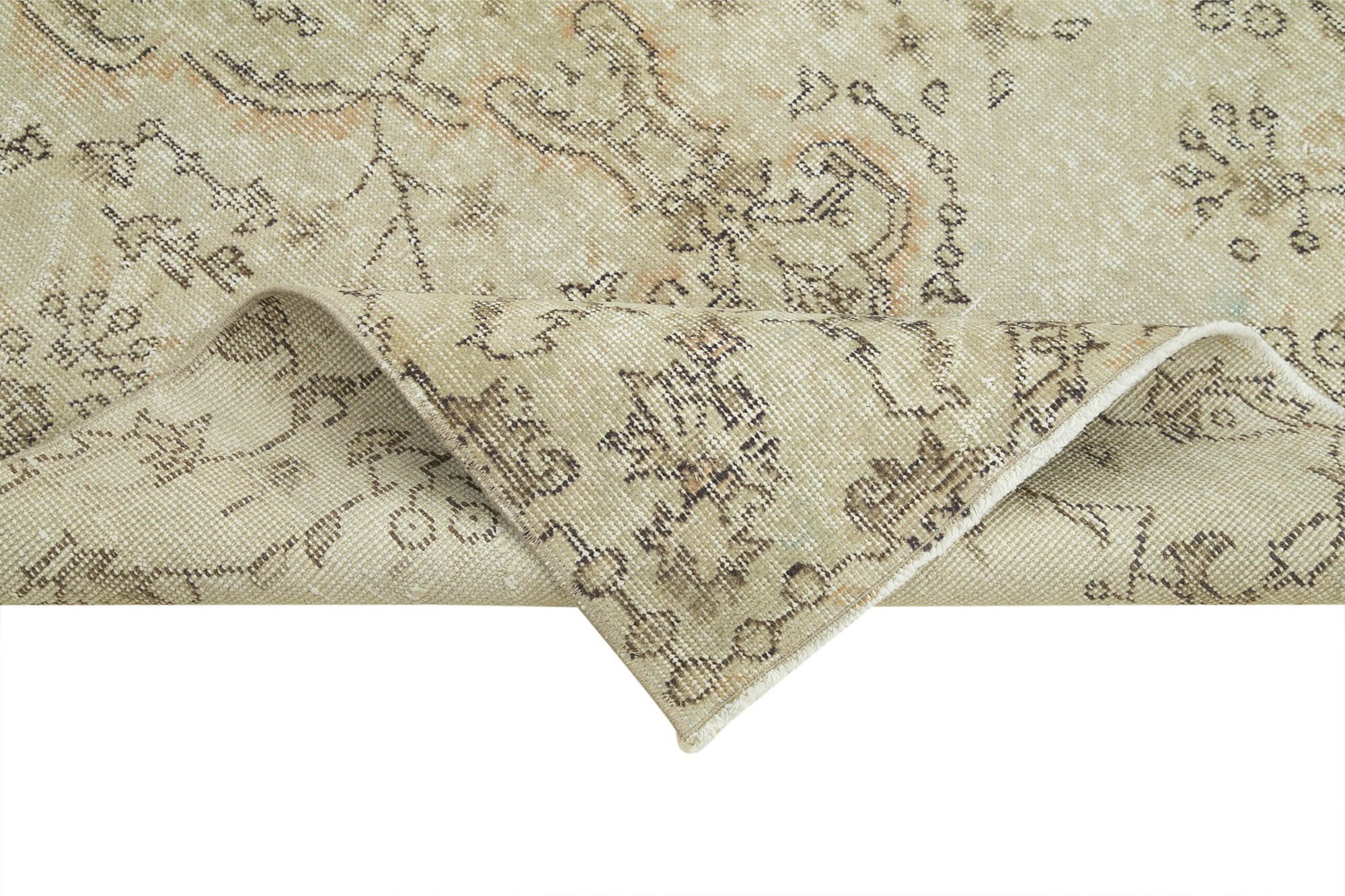 Vintage Cotton Wool Rug – Handmade Area Rug 3'8''x6'9'' | Overdyed Beige Wool Cotton