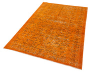 Handmade Vintage Area Rug – Overdyed Orange Wool Cotton Carpet 4'4'' x 7'0''
