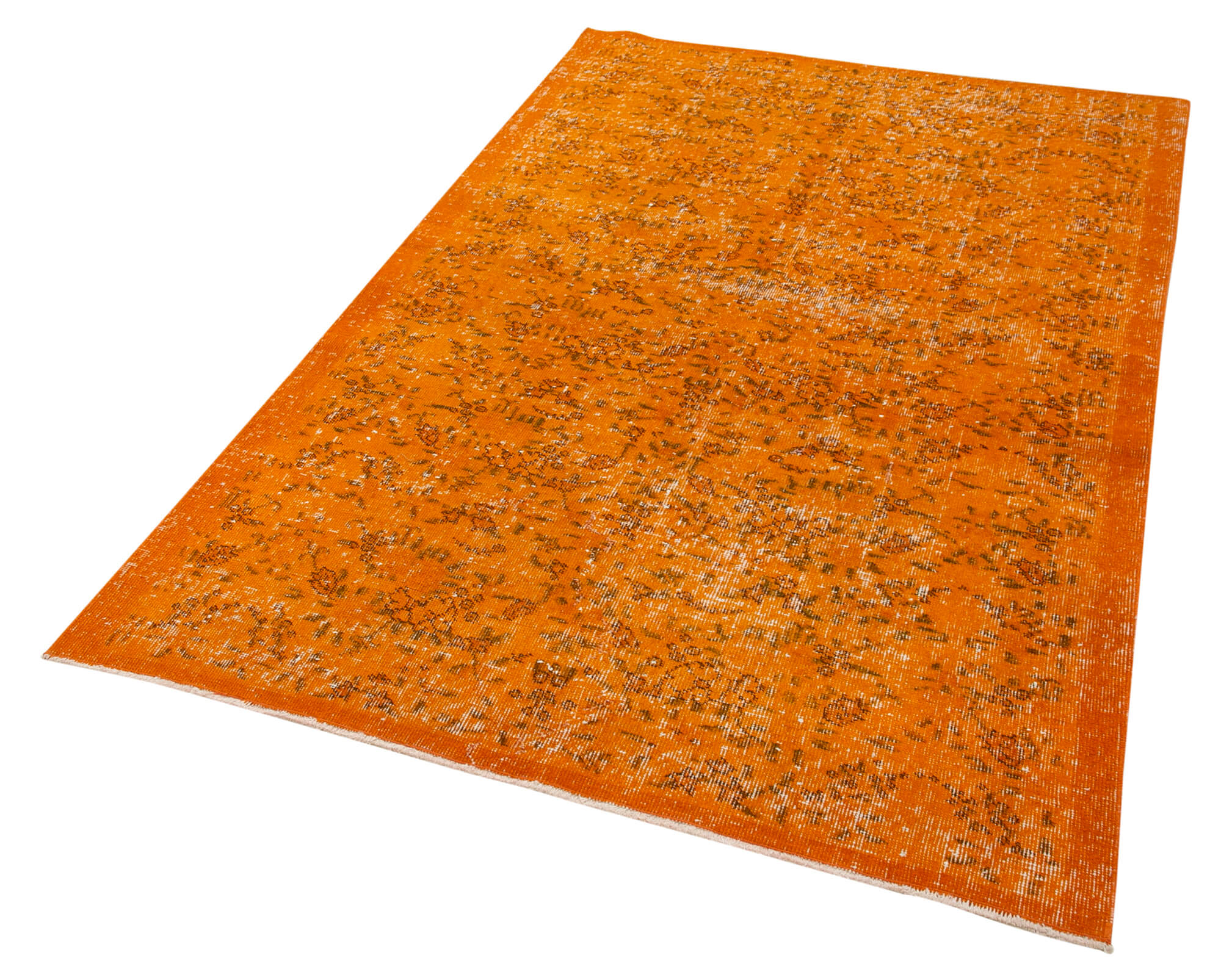 Handmade Vintage Area Rug – Overdyed Orange Wool Cotton Carpet 4'4'' x 7'0''