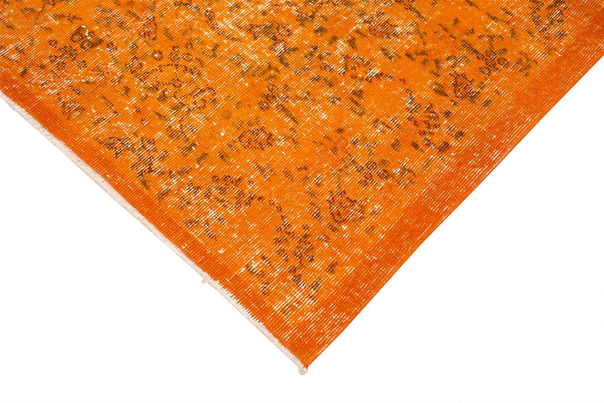 Handmade Vintage Area Rug – Overdyed Orange Wool Cotton Carpet 4'4'' x 7'0''