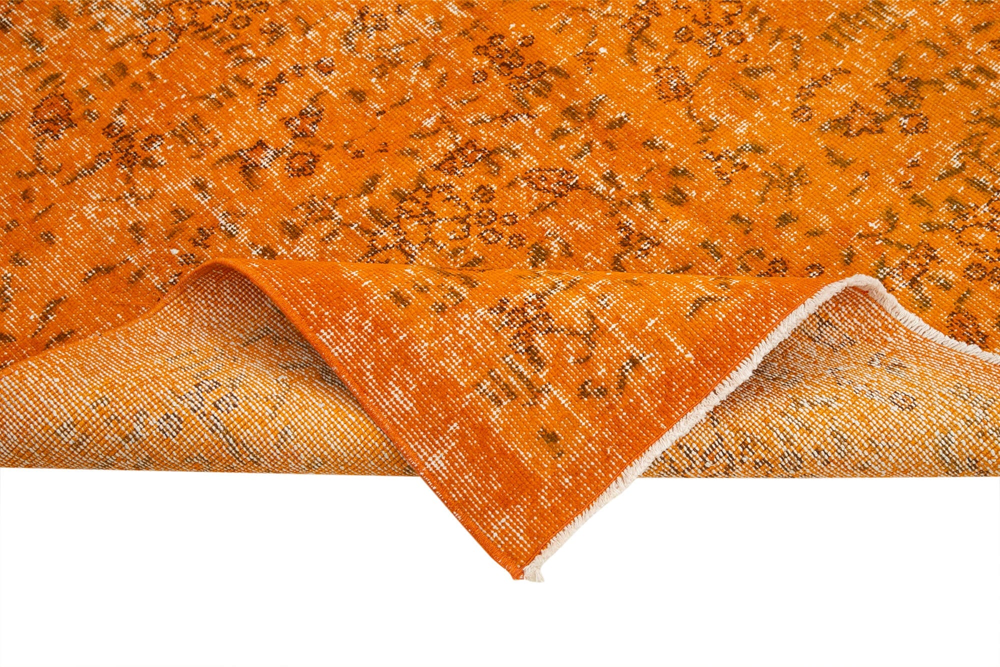 Handmade Vintage Area Rug – Overdyed Orange Wool Cotton Carpet 4'4'' x 7'0''