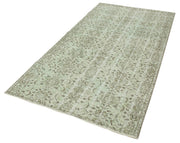 Handmade Vintage Area Rug – Overdyed Green Wool Carpet | Durable Cotton Weave 4'x7'9"
