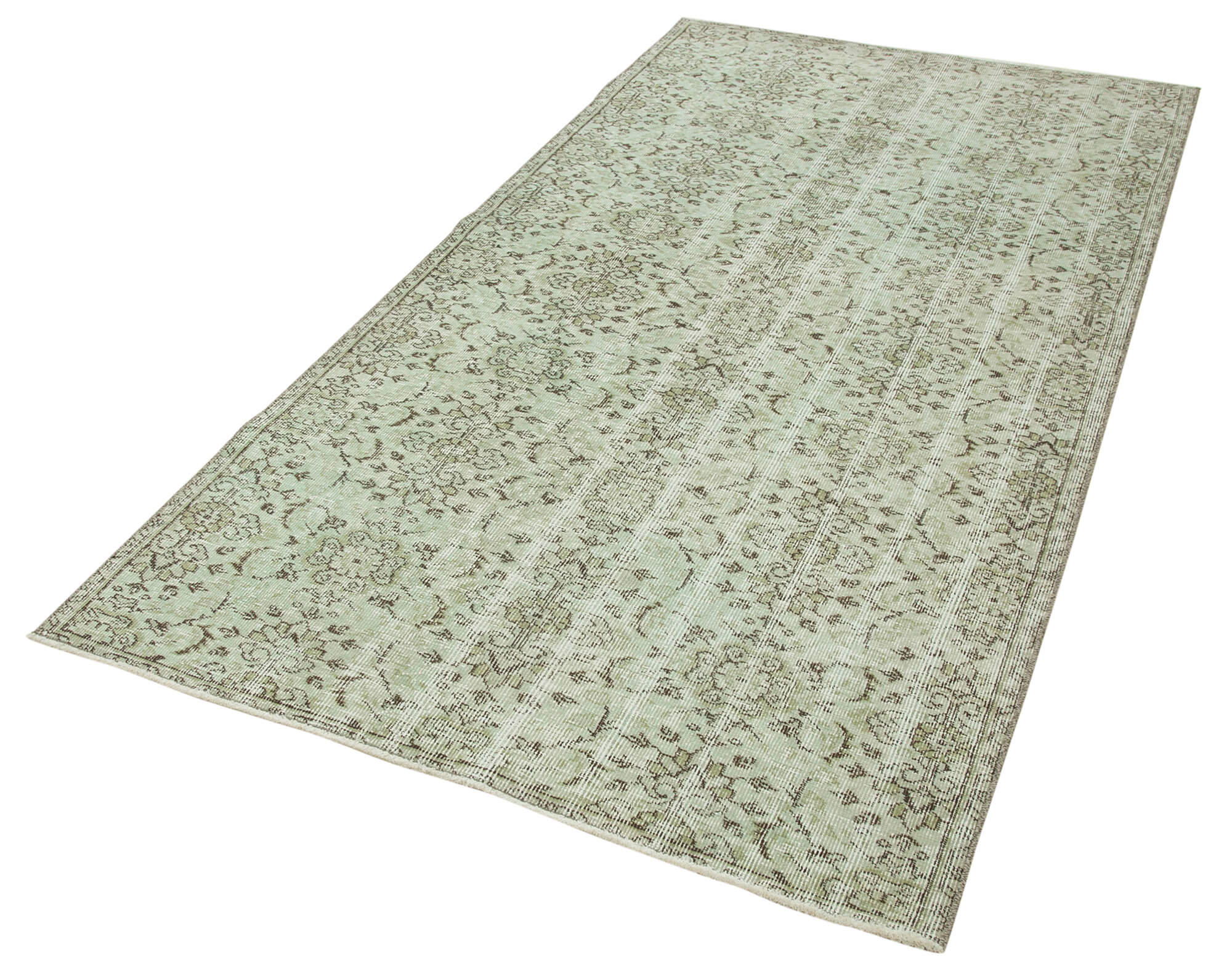Handmade Vintage Area Rug – Overdyed Green Wool Carpet | Durable Cotton Weave 4'x7'9"
