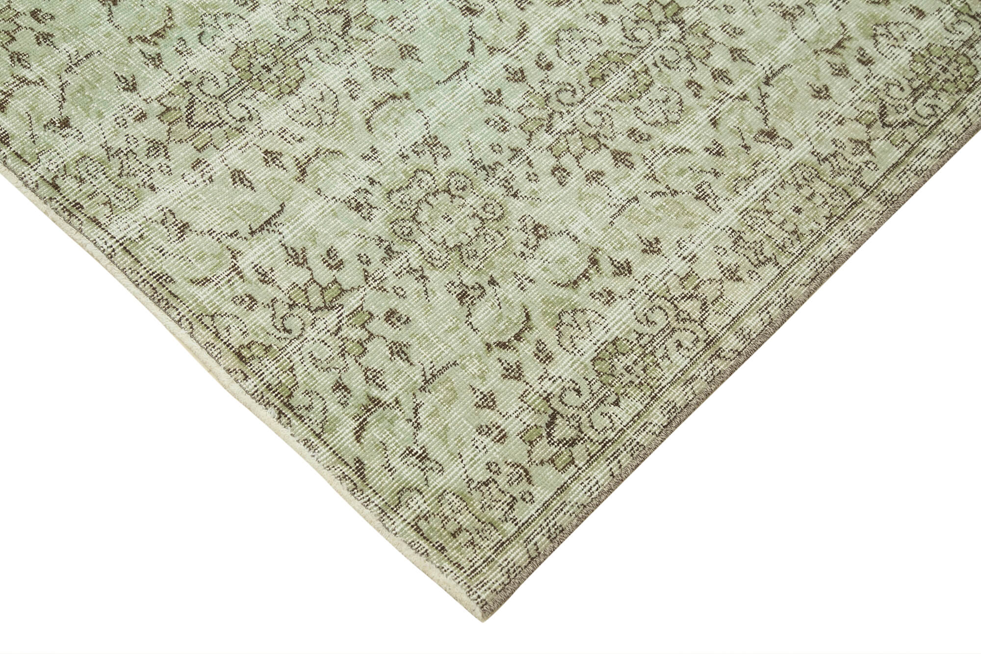 Handmade Vintage Area Rug – Overdyed Green Wool Carpet | Durable Cotton Weave 4'x7'9"
