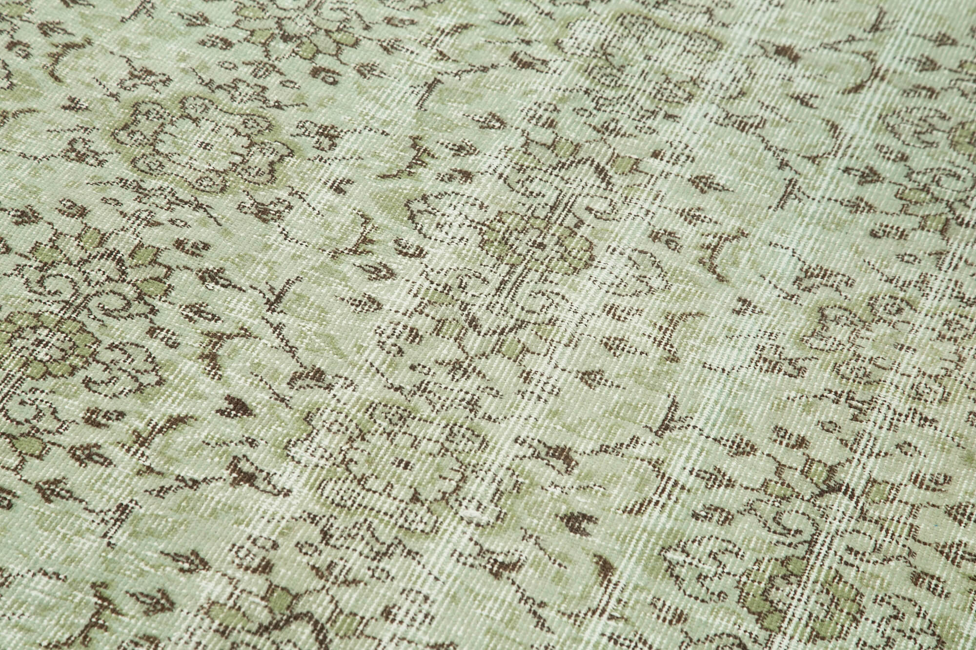 Handmade Vintage Area Rug – Overdyed Green Wool Carpet | Durable Cotton Weave 4'x7'9"