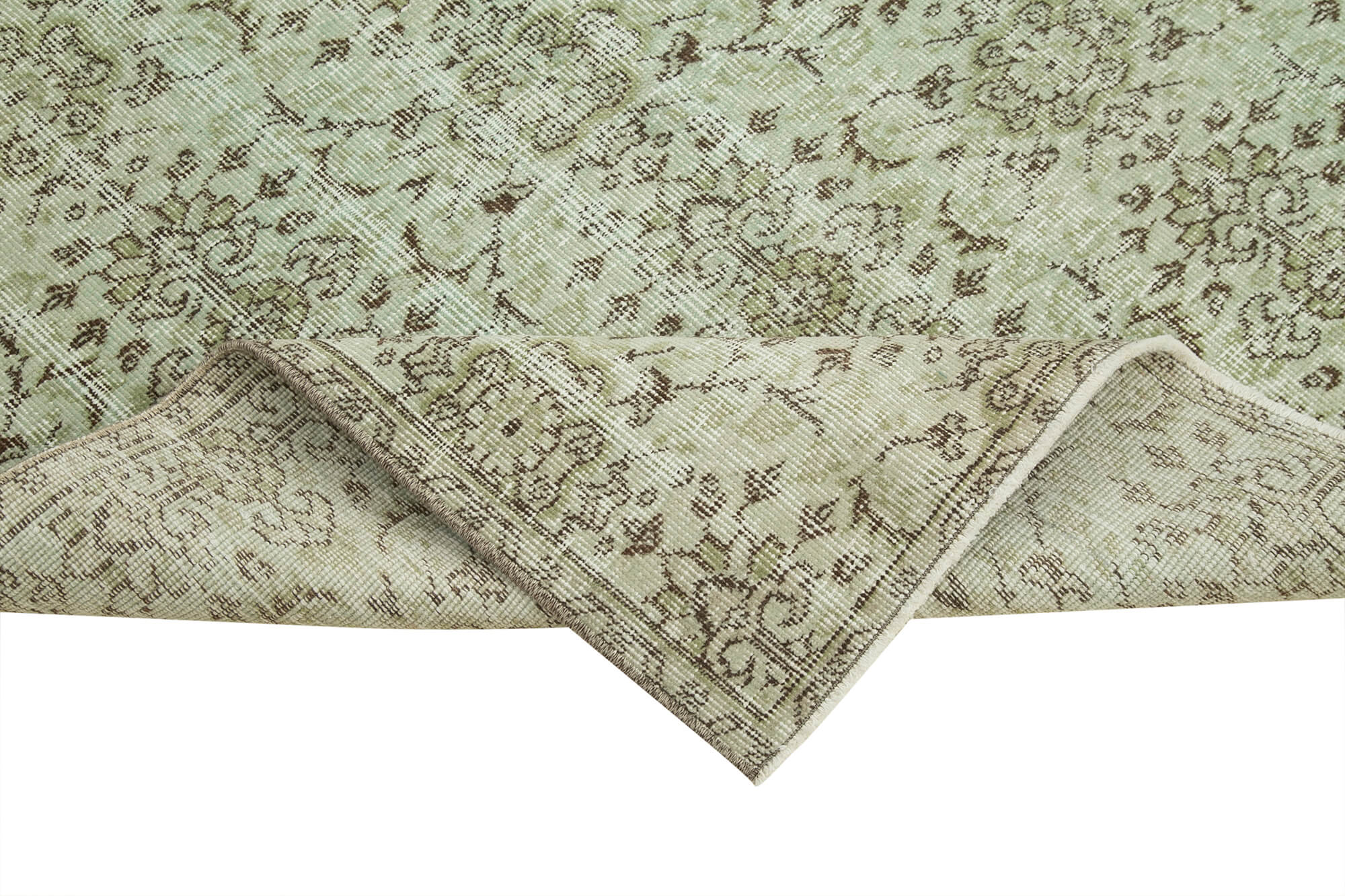 Handmade Vintage Area Rug – Overdyed Green Wool Carpet | Durable Cotton Weave 4'x7'9"