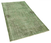 Handmade Vintage Area Rug – Overdyed Wool & Green Cotton, Turkish Bohemian Style 3'6''x6'9''