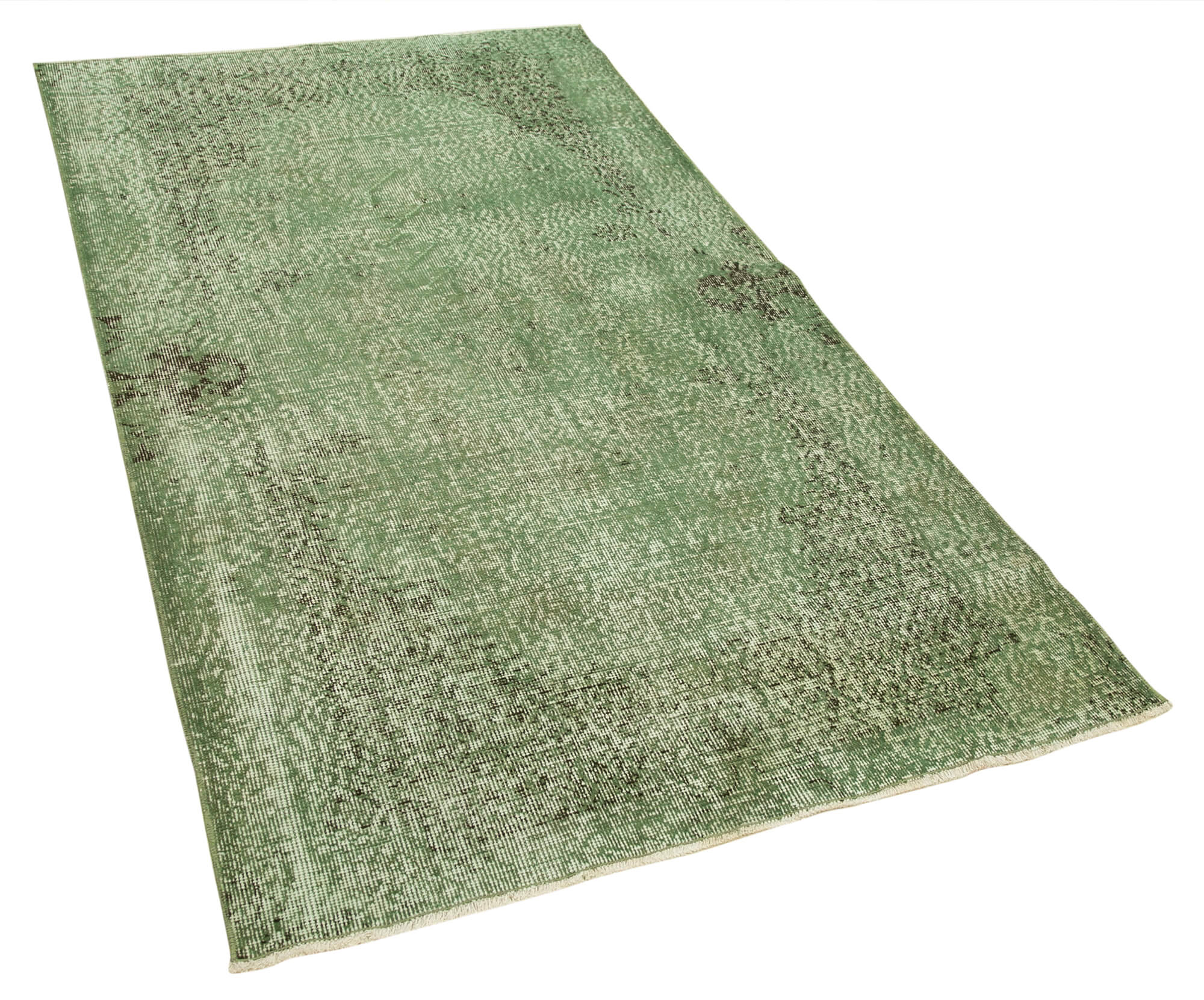 Handmade Vintage Area Rug – Overdyed Wool & Green Cotton, Turkish Bohemian Style 3'6''x6'9''