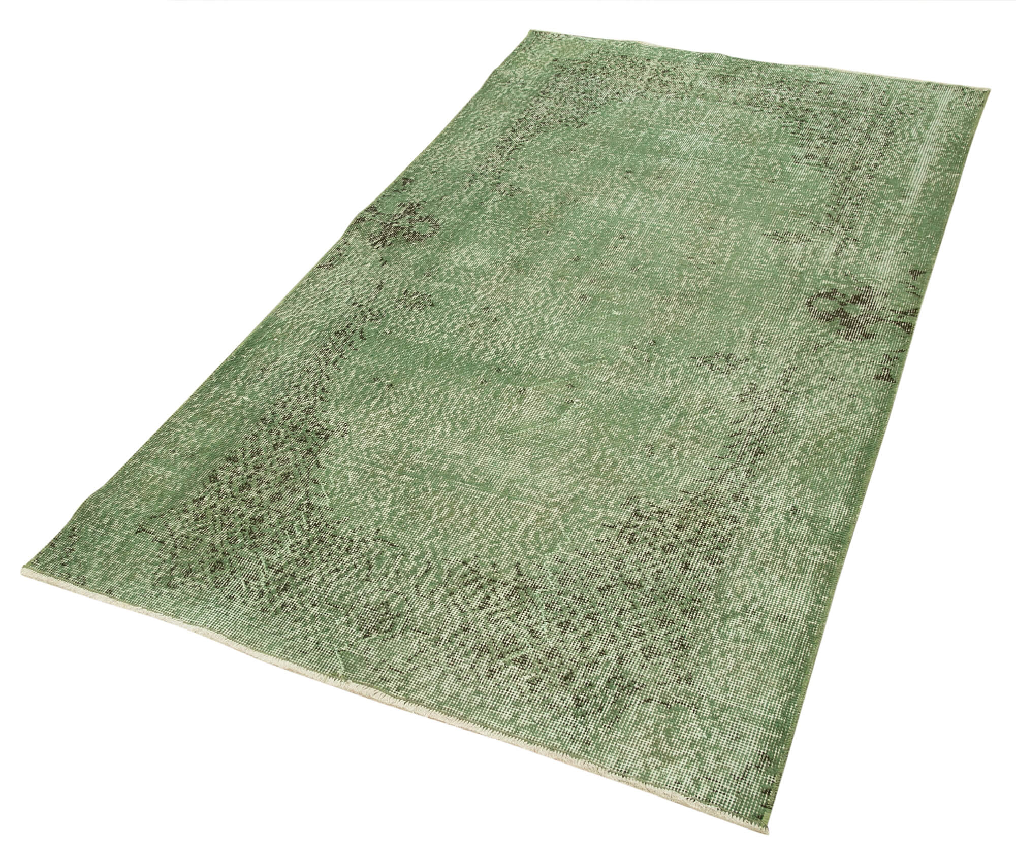 Handmade Vintage Area Rug – Overdyed Wool & Green Cotton, Turkish Bohemian Style 3'6''x6'9''