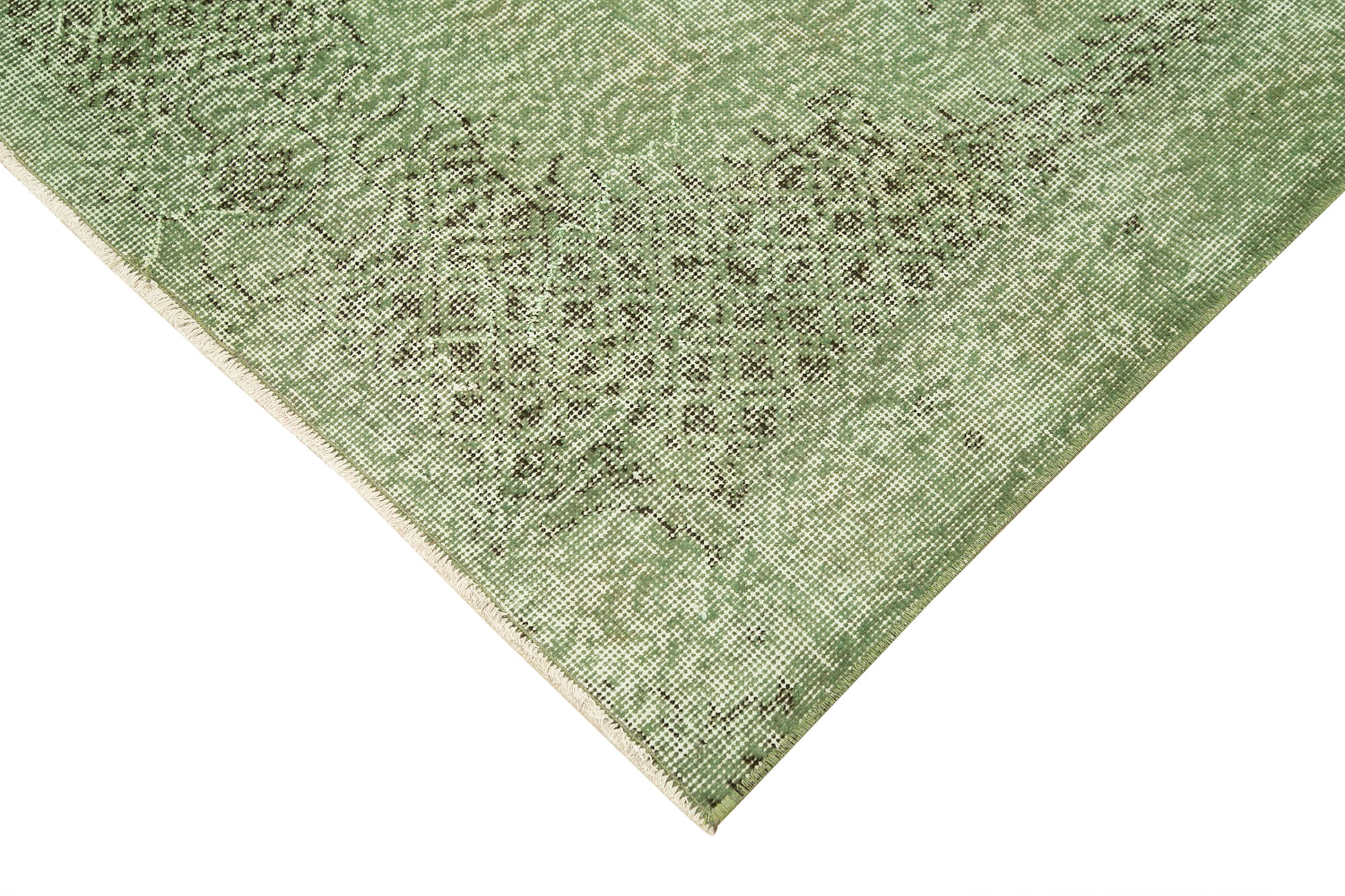 Handmade Vintage Area Rug – Overdyed Wool & Green Cotton, Turkish Bohemian Style 3'6''x6'9''
