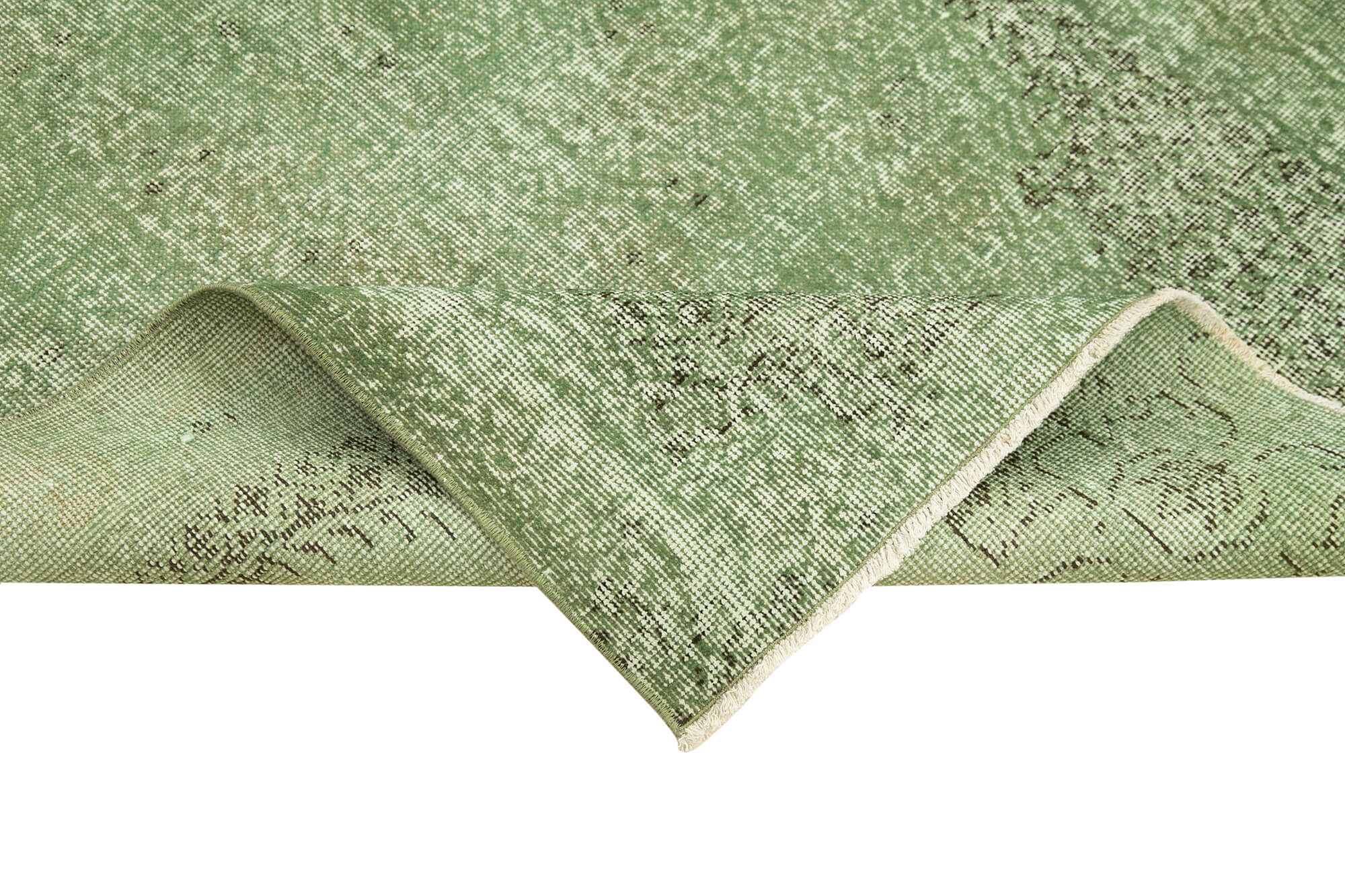 Handmade Vintage Area Rug – Overdyed Wool & Green Cotton, Turkish Bohemian Style 3'6''x6'9''