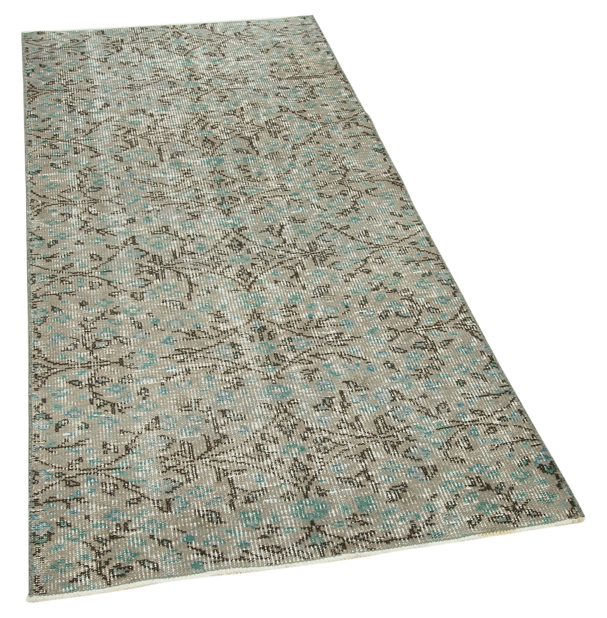 Vintage Wool Area Rug - Handmade Overdyed Cotton Wool Carpet 2'11''x6'6'' Grey