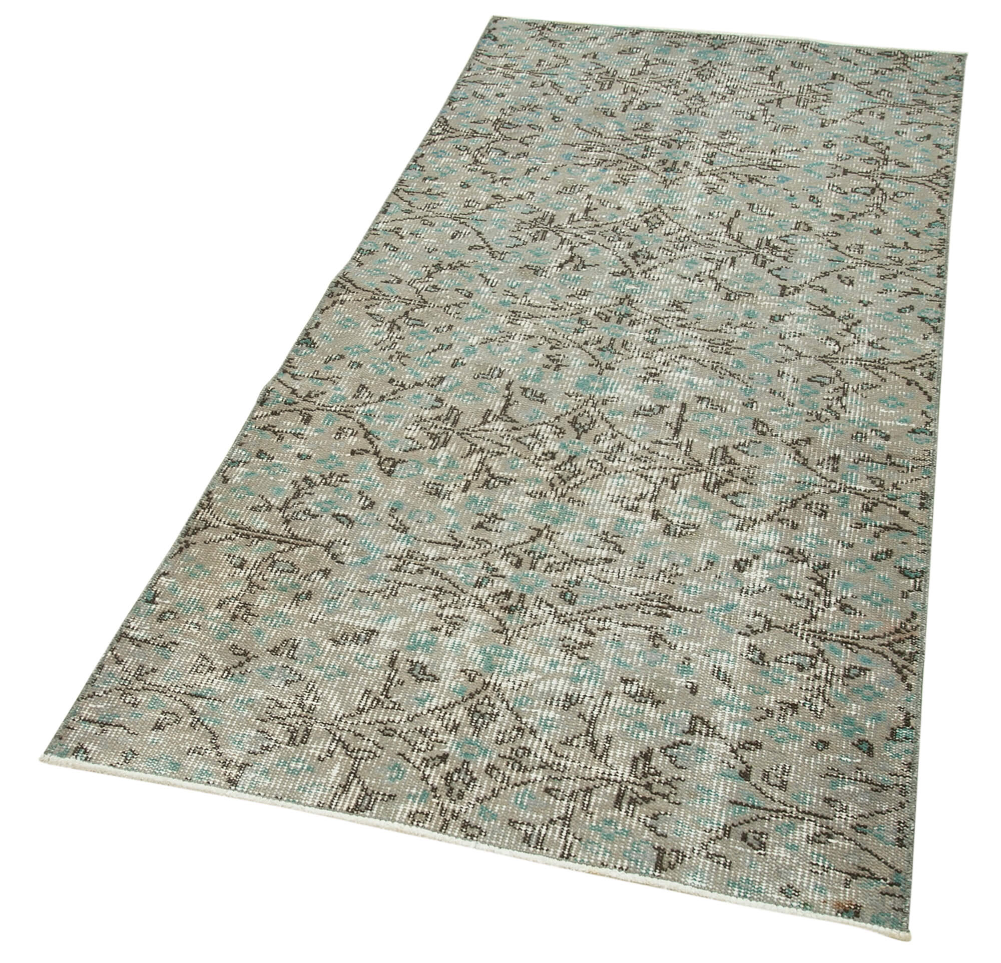 Vintage Wool Area Rug - Handmade Overdyed Cotton Wool Carpet 2'11''x6'6'' Grey