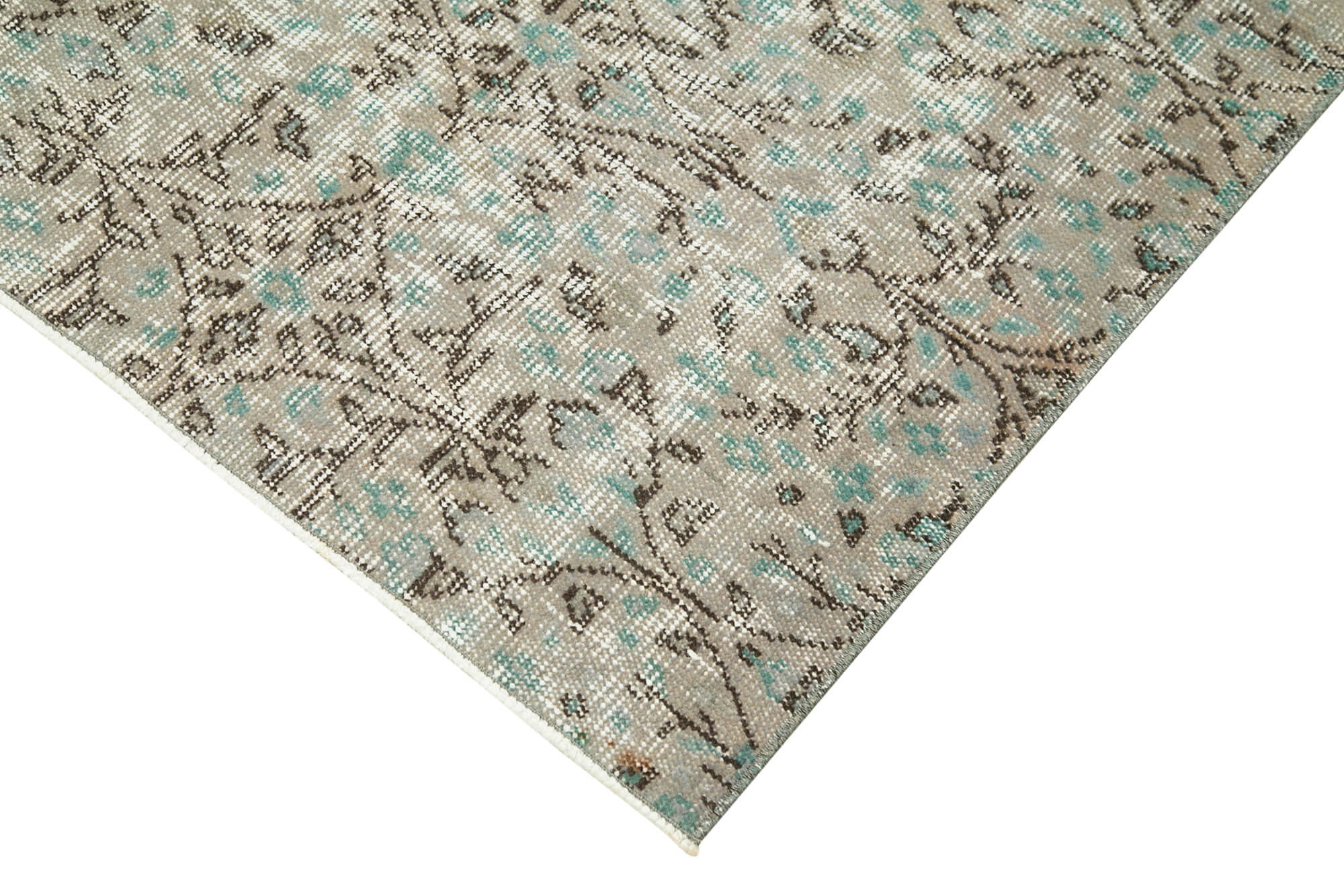 Vintage Wool Area Rug - Handmade Overdyed Cotton Wool Carpet 2'11''x6'6'' Grey