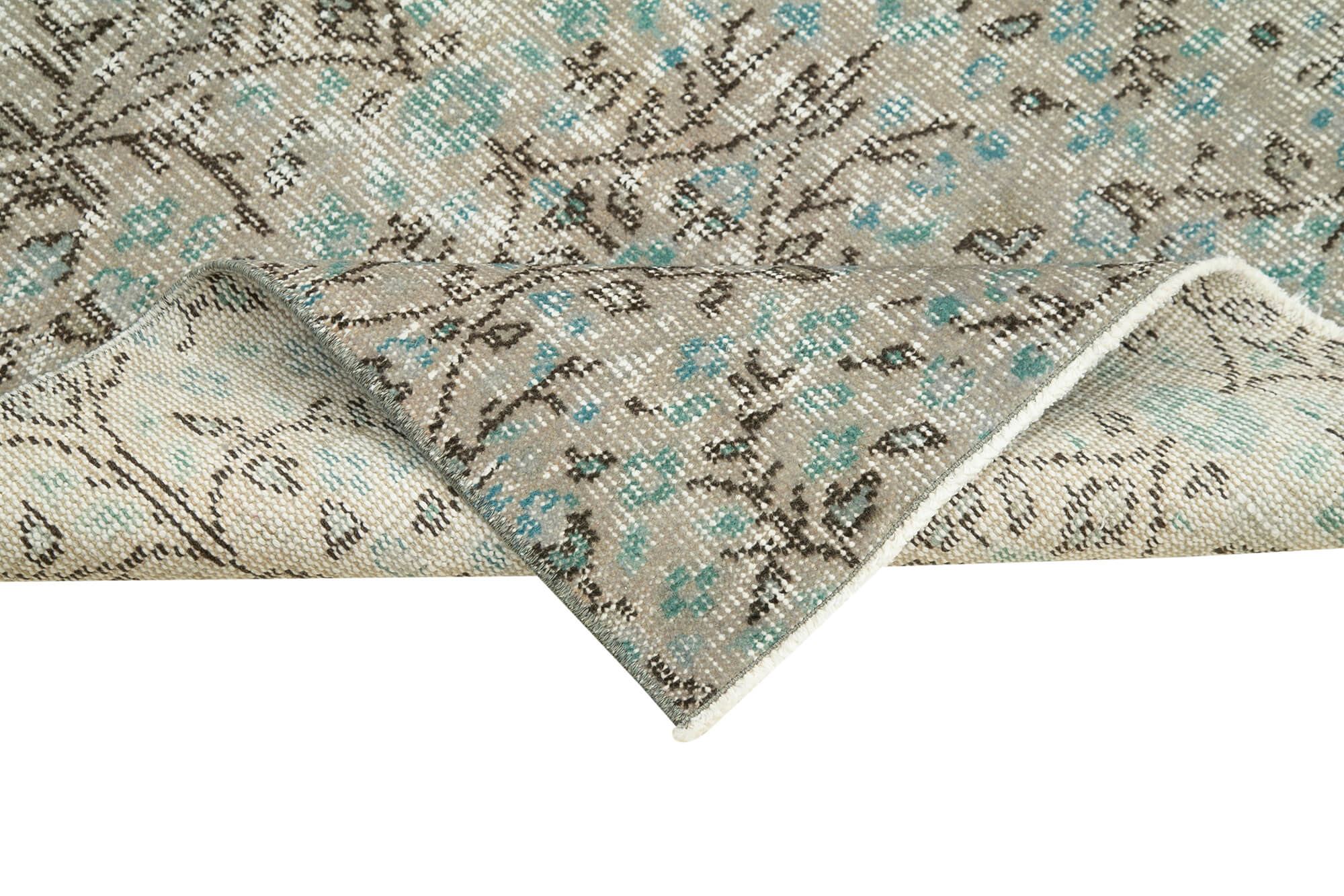 Vintage Wool Area Rug - Handmade Overdyed Cotton Wool Carpet 2'11''x6'6'' Grey