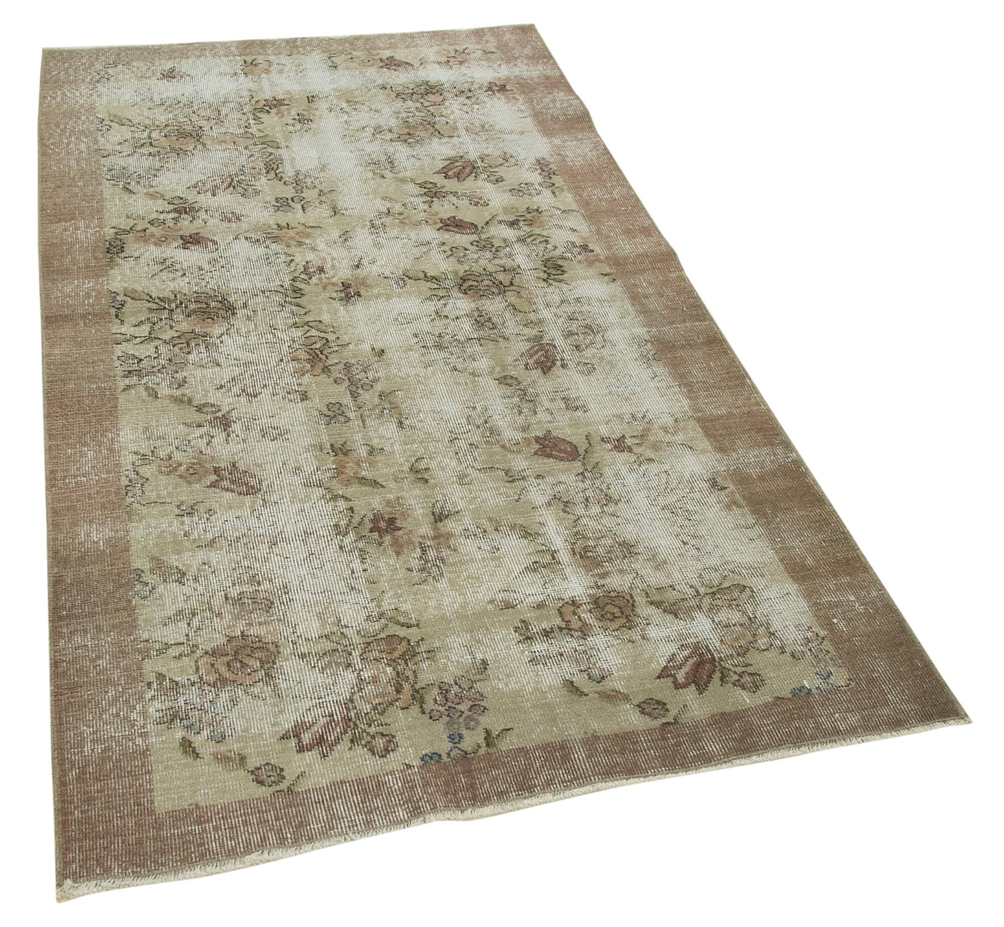 Handmade Vintage Area Rug - Overdyed Wool Rug With Brown Vintage Cotton Blend 3'5''x6'3''