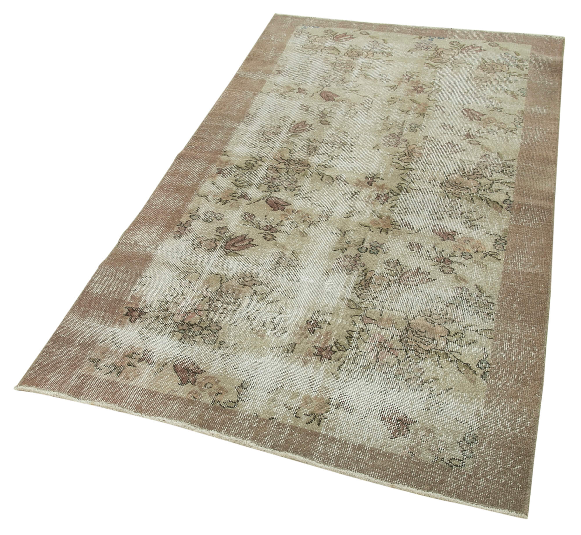 Handmade Vintage Area Rug - Overdyed Wool Rug With Brown Vintage Cotton Blend 3'5''x6'3''
