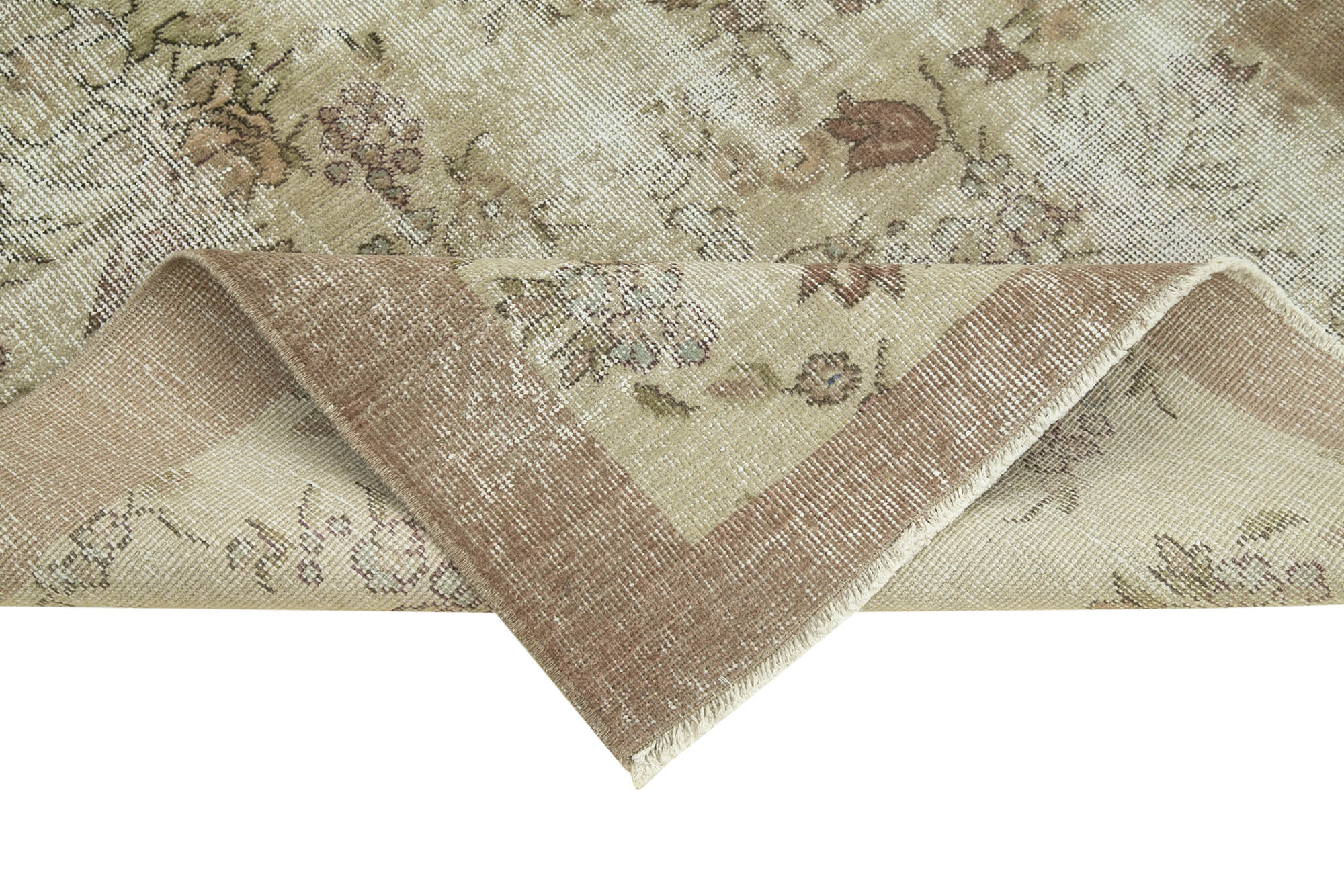 Handmade Vintage Area Rug - Overdyed Wool Rug With Brown Vintage Cotton Blend 3'5''x6'3''