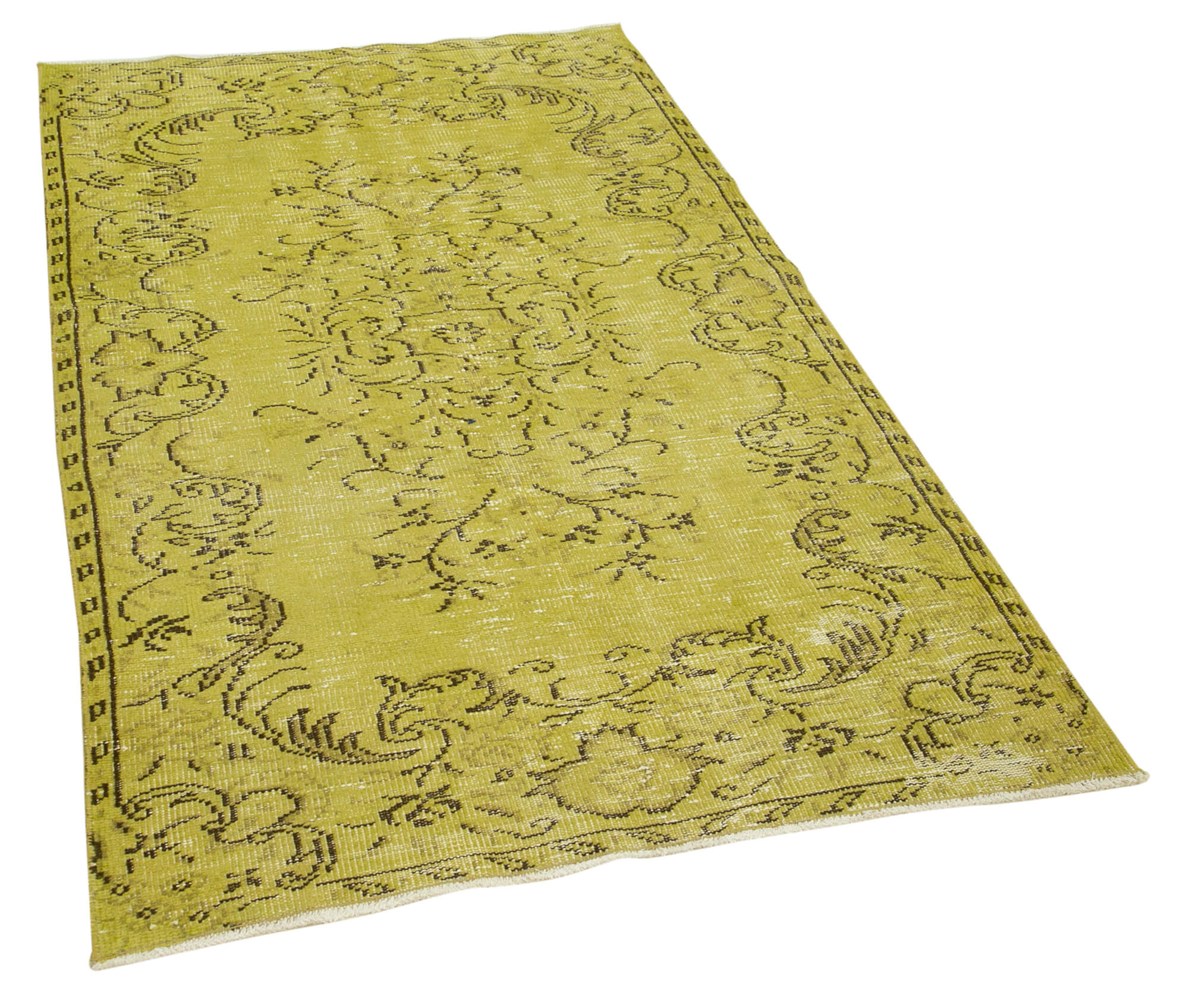 Vintage Wool Area Rug – Handmade Cotton Rug Overdyed Yellow 3'7''x6'0''
