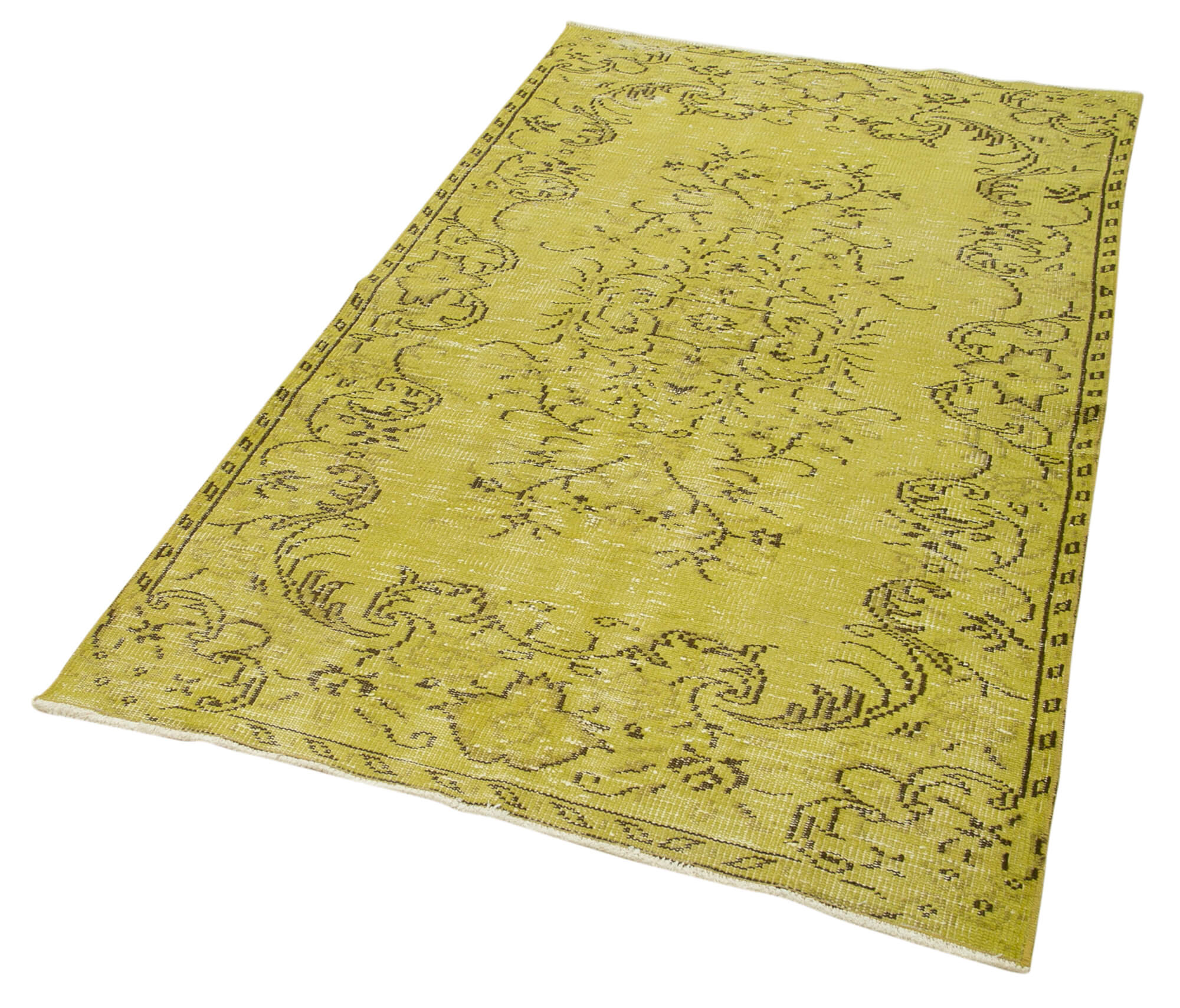 Vintage Wool Area Rug – Handmade Cotton Rug Overdyed Yellow 3'7''x6'0''