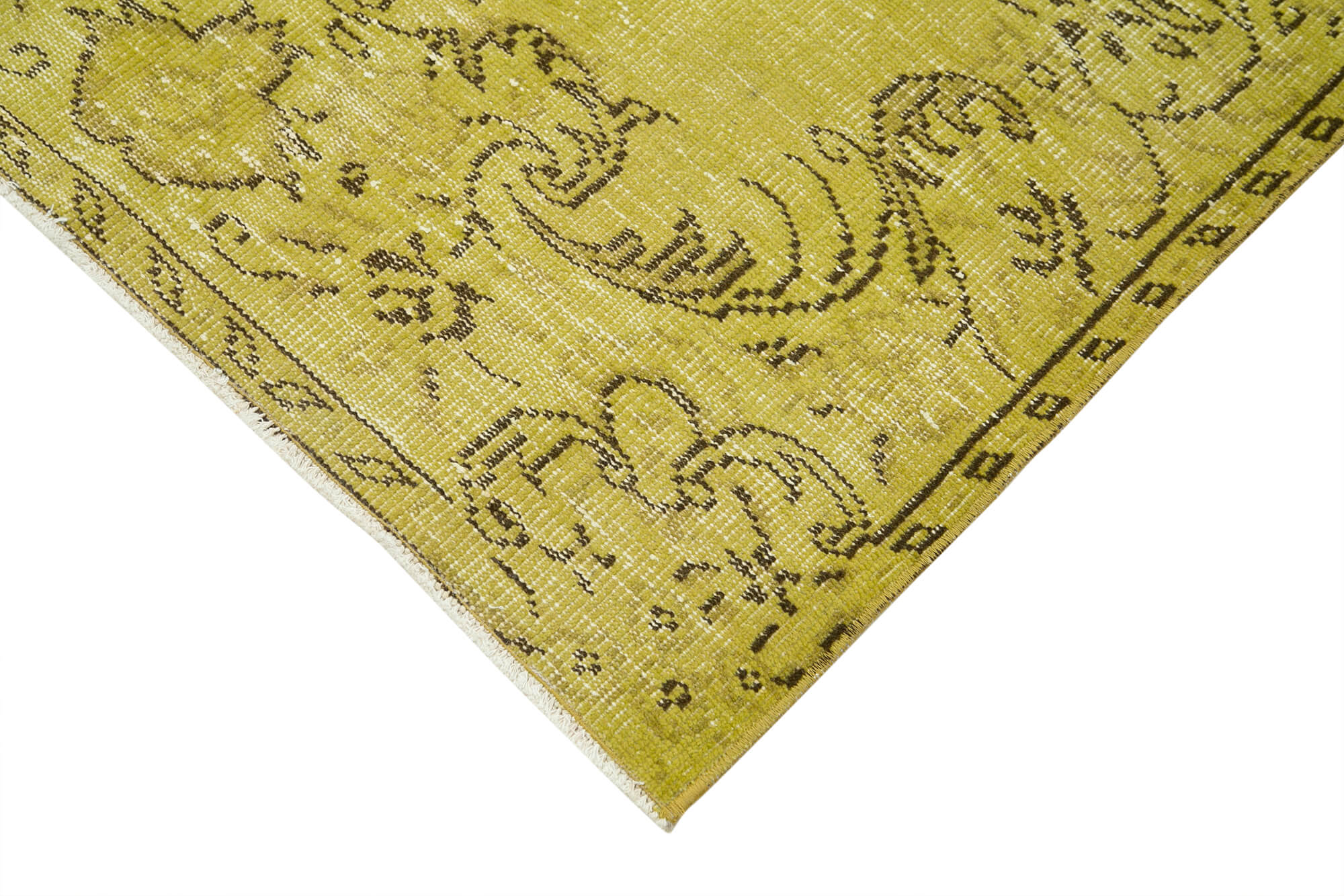 Vintage Wool Area Rug – Handmade Cotton Rug Overdyed Yellow 3'7''x6'0''