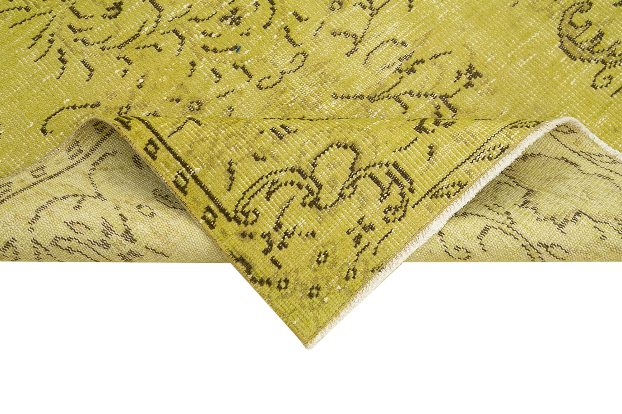 Vintage Wool Area Rug – Handmade Cotton Rug Overdyed Yellow 3'7''x6'0''