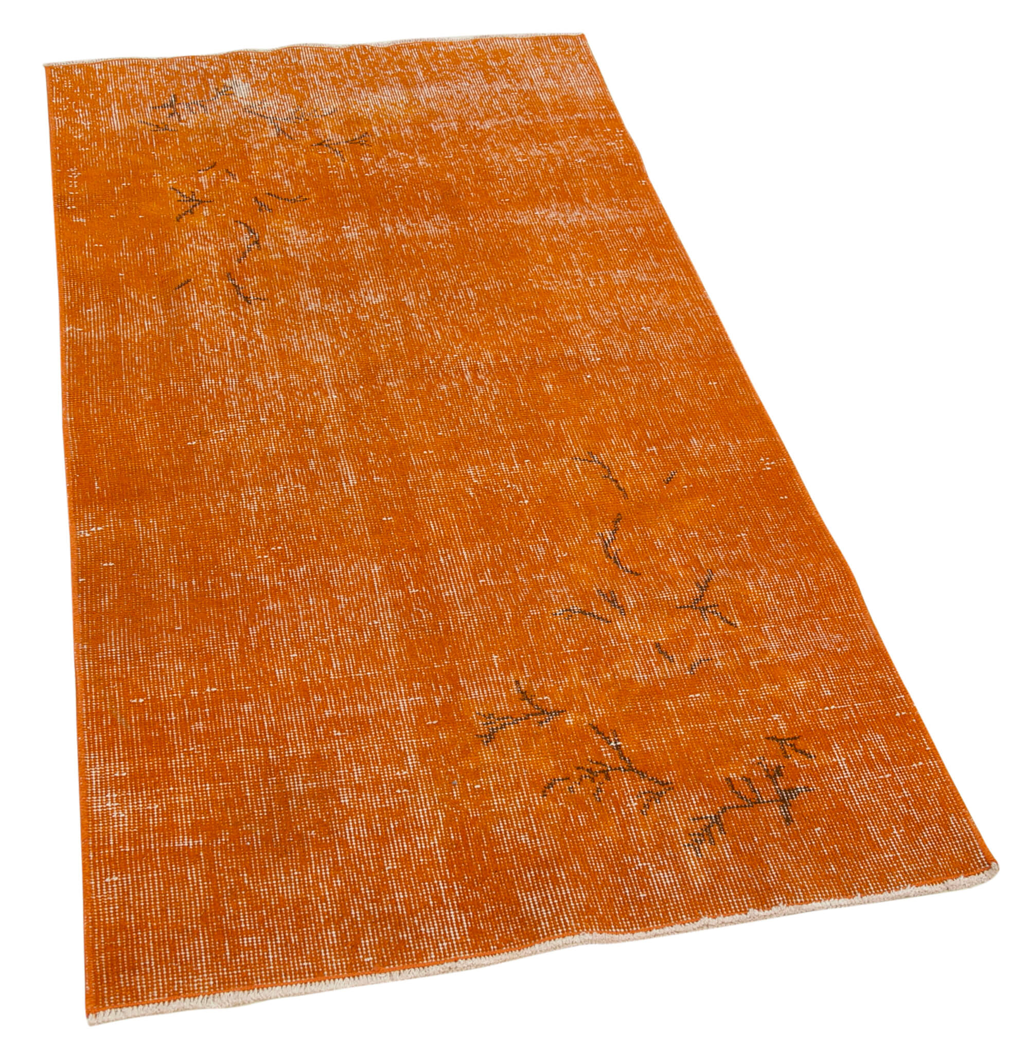 Vintage Handmade Area Rug - Overdyed Orange Turkish Wool Cotton Carpet 2'9"x5'4"