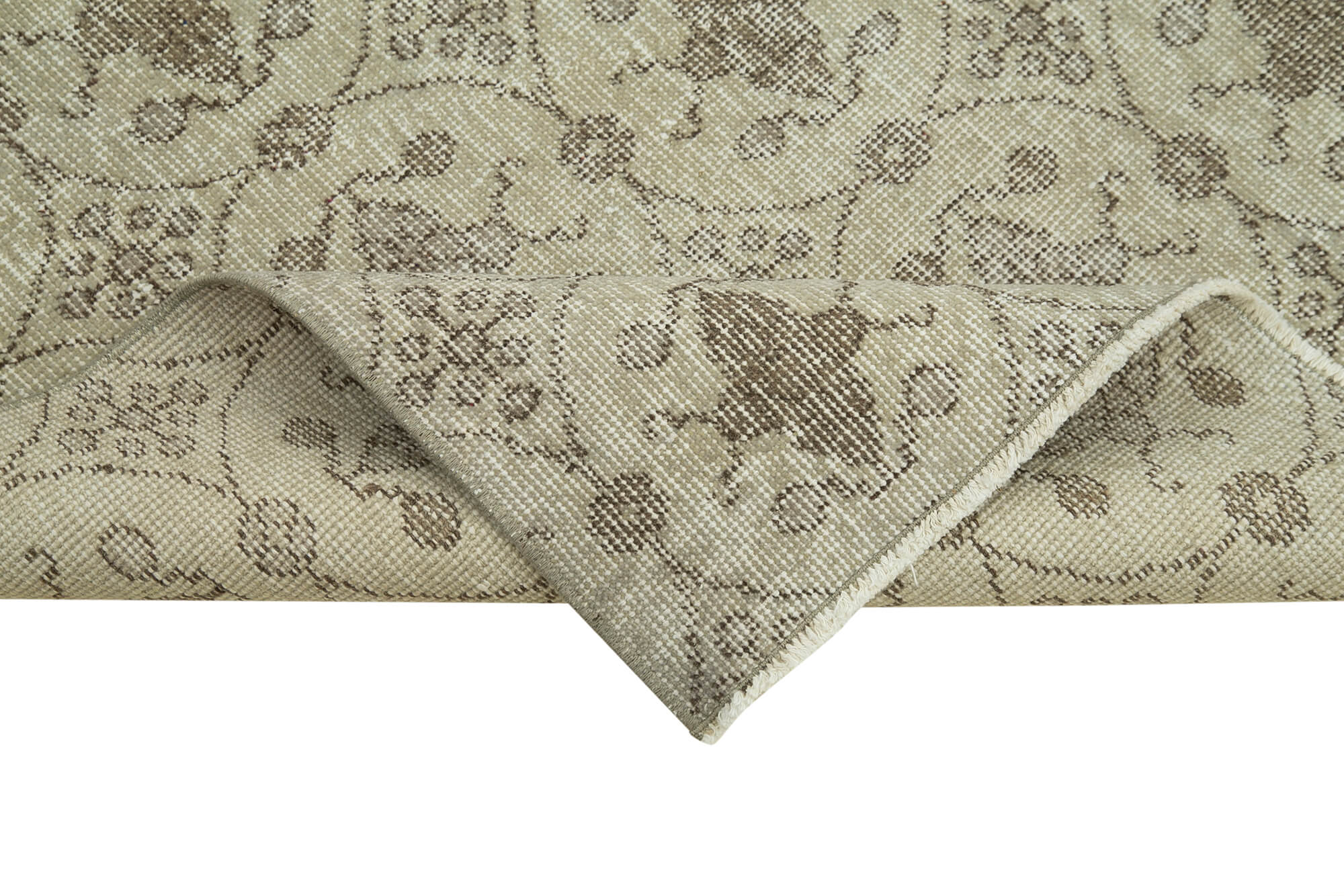 Handmade Vintage Area Rug – Overdyed Wool Rug | Beige Cotton Wool Carpet 3'0''x6'5''