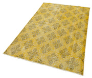 Vintage Handmade Area Rug – Overdyed Yellow Turkish Wool Cotton Carpet 3'9''x6'4''