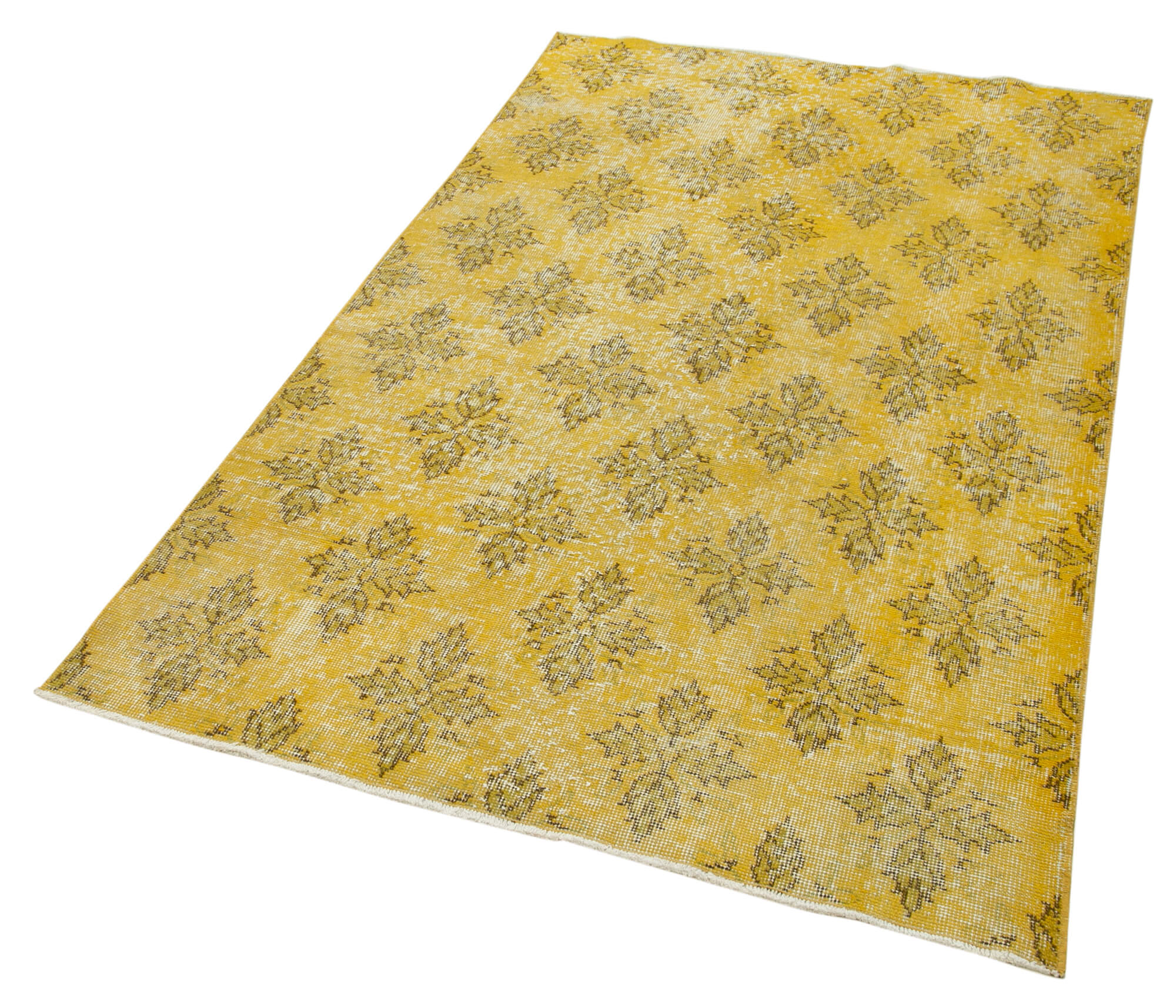 Vintage Handmade Area Rug – Overdyed Yellow Turkish Wool Cotton Carpet 3'9''x6'4''
