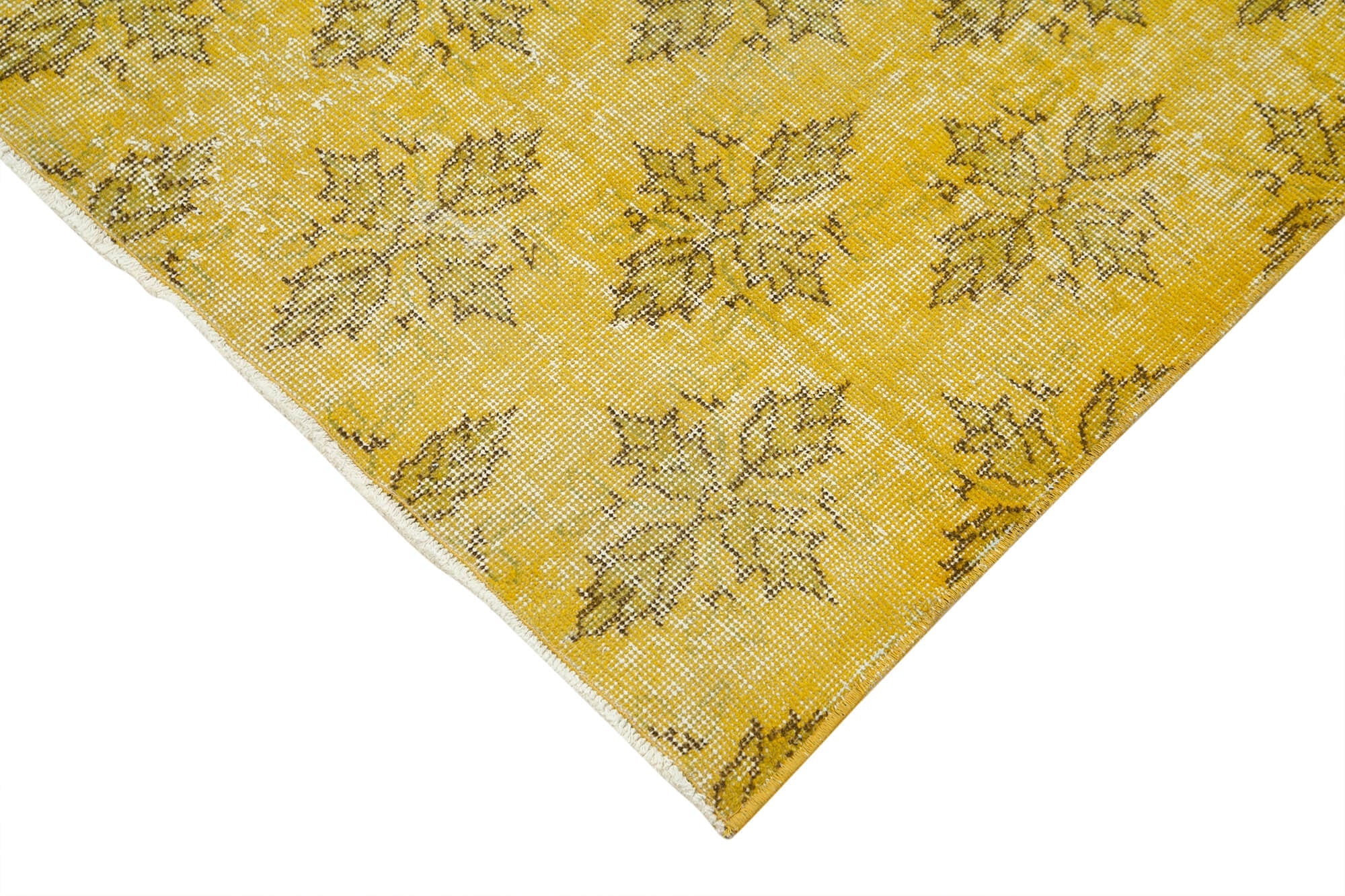 Vintage Handmade Area Rug – Overdyed Yellow Turkish Wool Cotton Carpet 3'9''x6'4''