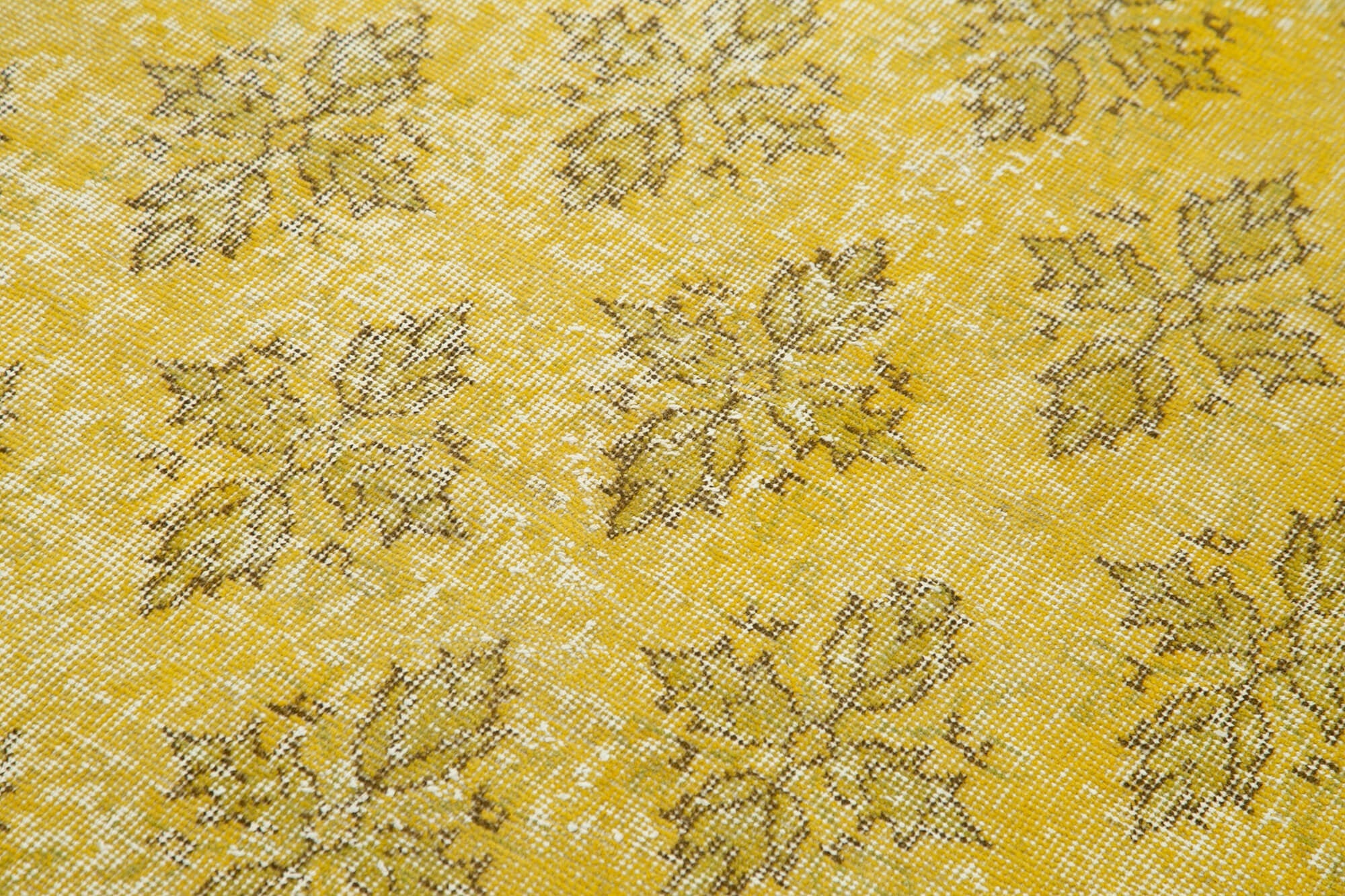 Vintage Handmade Area Rug – Overdyed Yellow Turkish Wool Cotton Carpet 3'9''x6'4''
