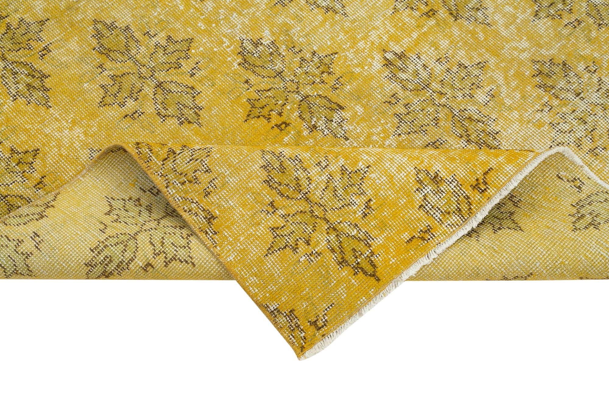 Vintage Handmade Area Rug – Overdyed Yellow Turkish Wool Cotton Carpet 3'9''x6'4''