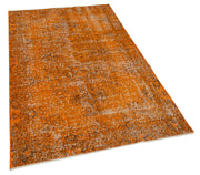 Handmade Vintage Area Rug - Overdyed Orange Turkish Wool Carpet 3'8'' x 6'4''